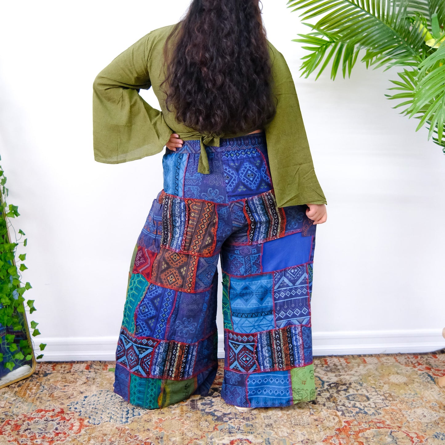 Patchwork Earth Tone Wide Leg Pants