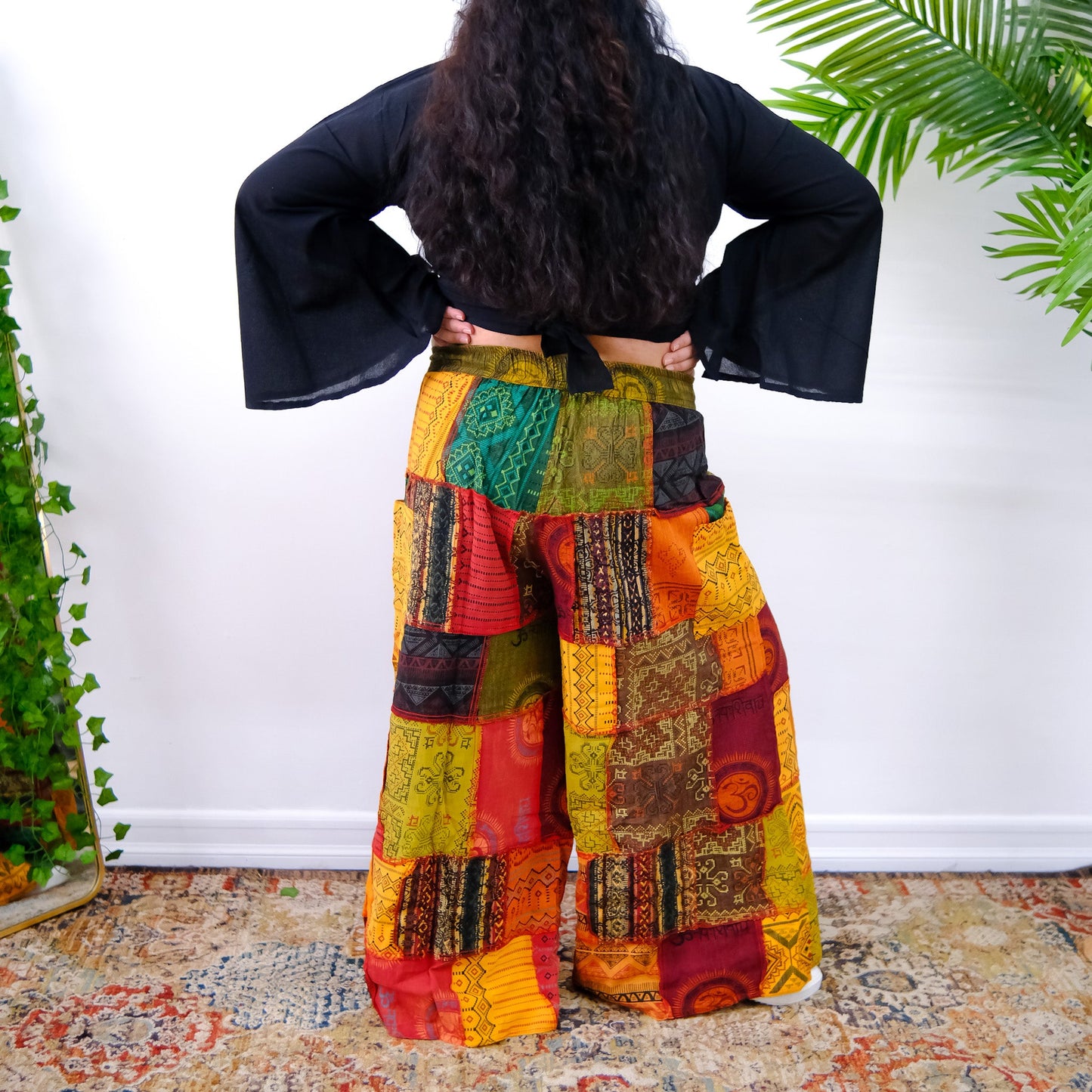 Patchwork Earth Tone Wide Leg Pants