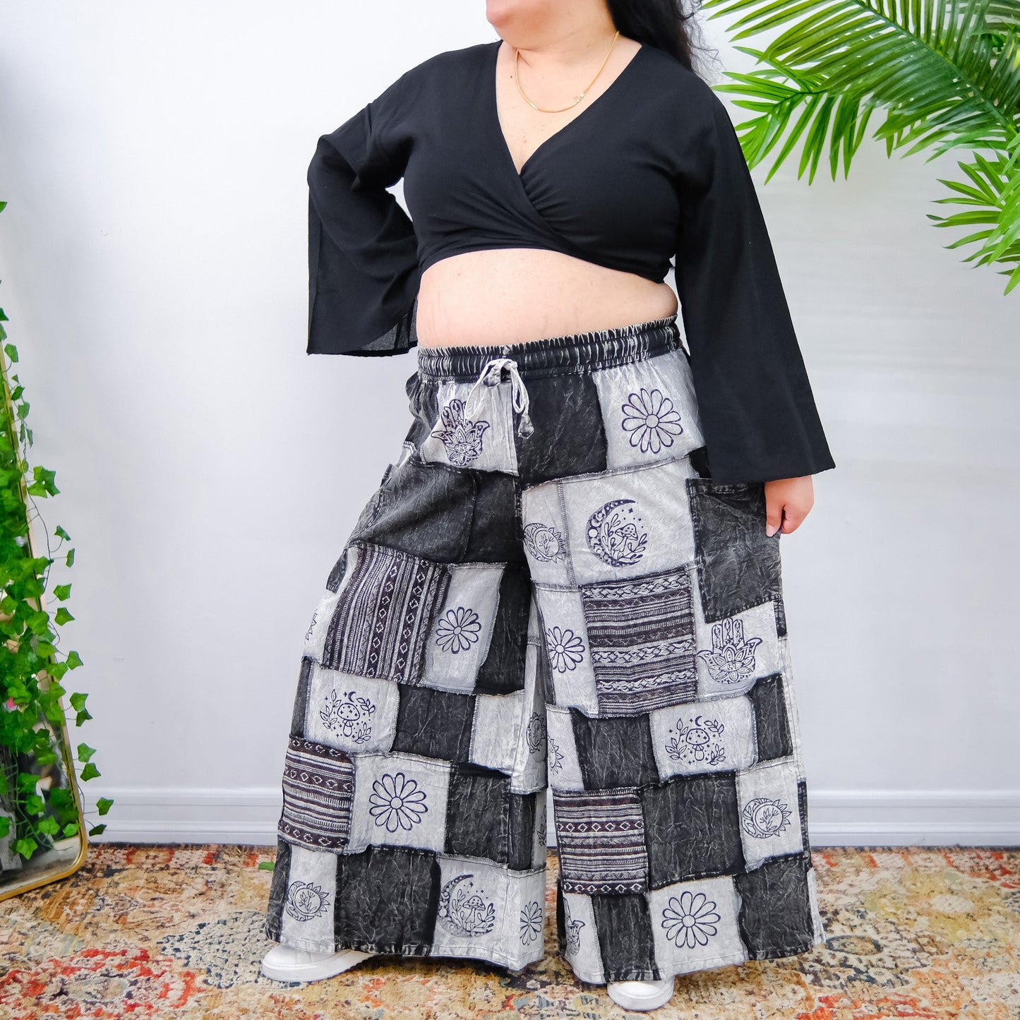 Whimsigoth Inspired Patchwork Wide Leg Pants