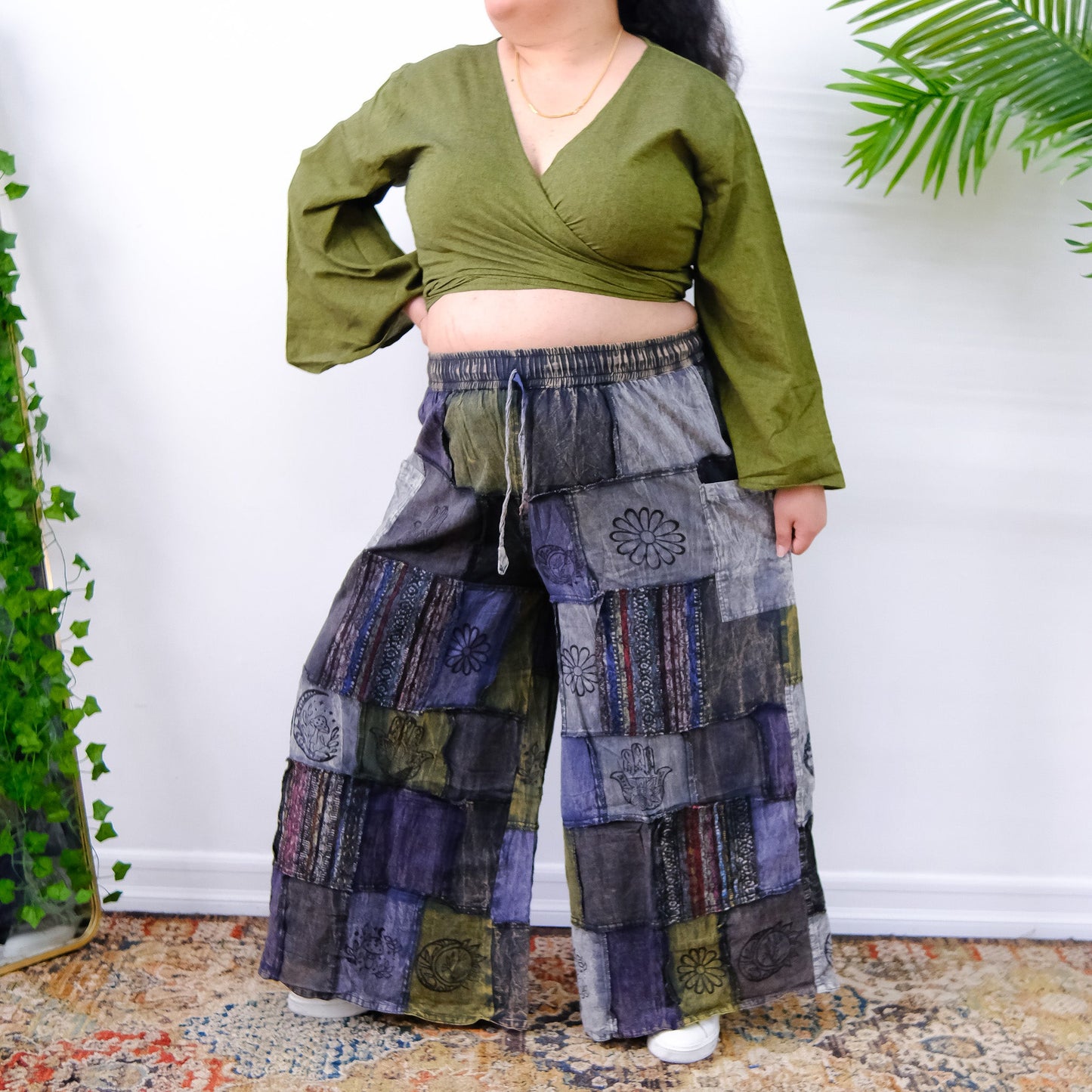 Whimsigoth Inspired Patchwork Wide Leg Pants