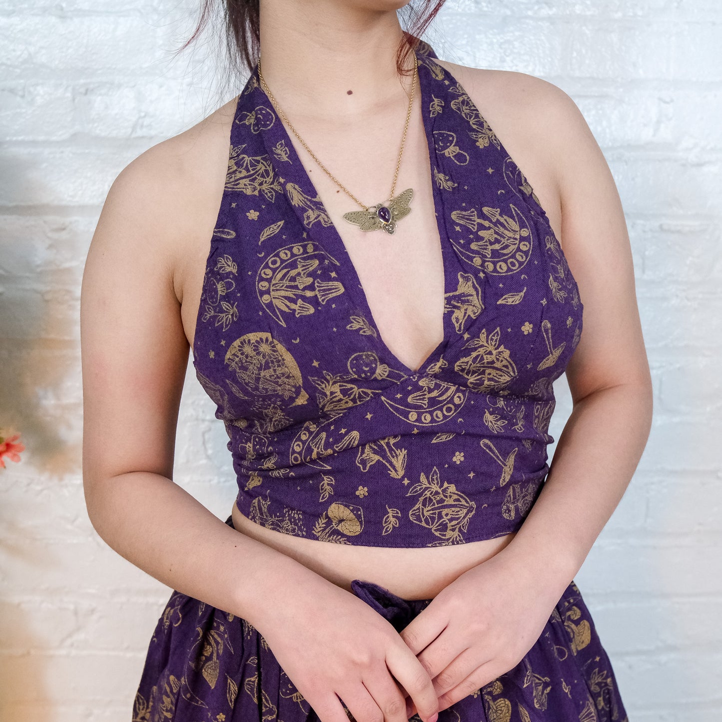 Boho Mushroom Cotton Halter Top