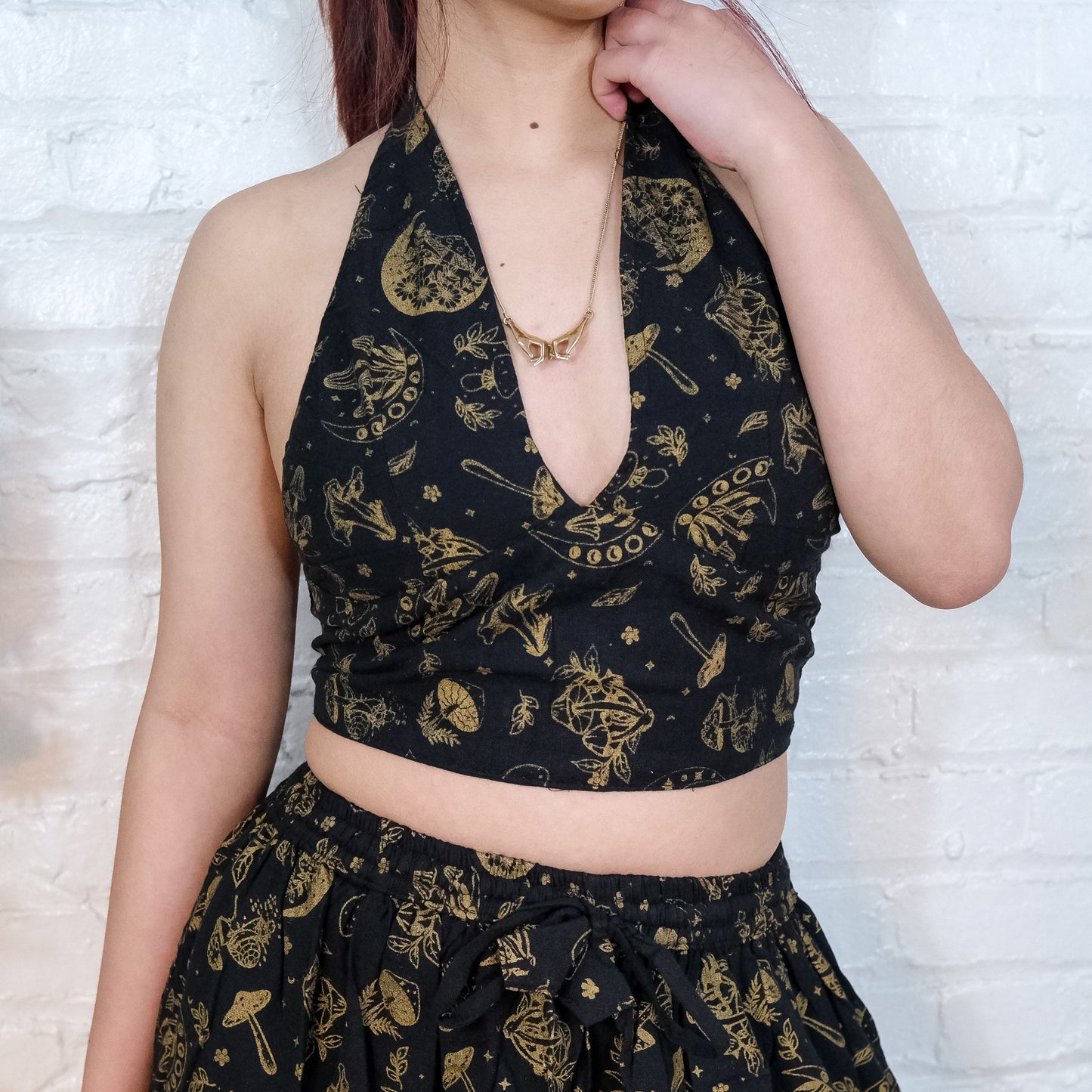 Boho Mushroom Cotton Halter Top
