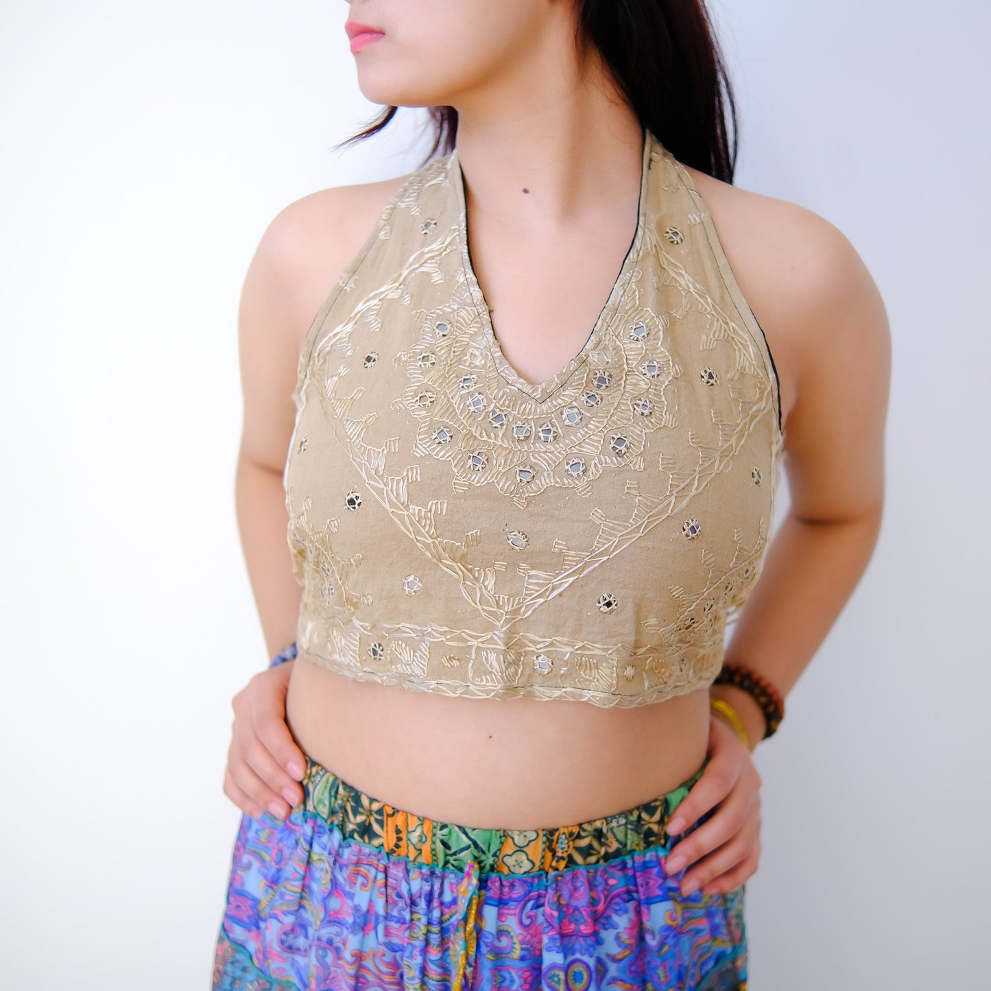 Hand Embroidered Cotton Halter Top