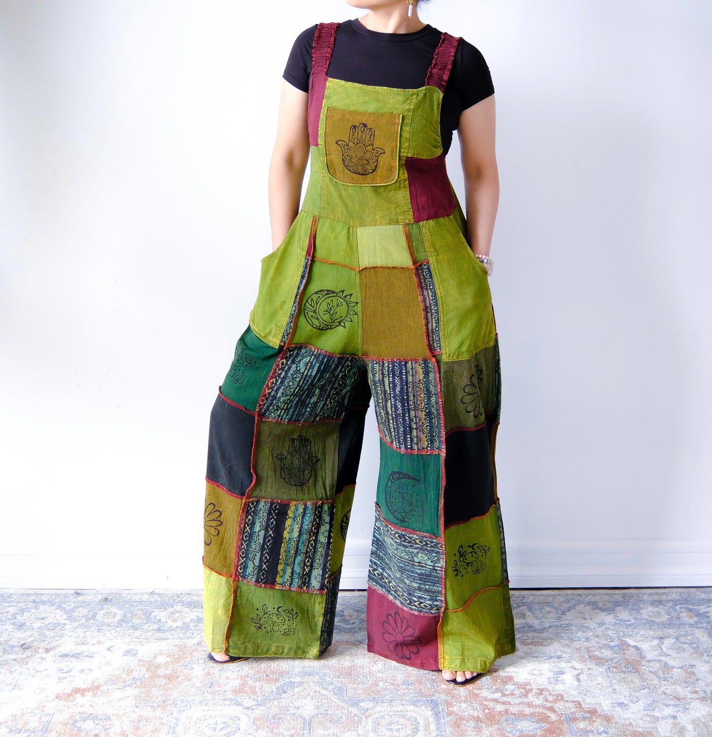 Patchwork Wide Leg Festival Jumpsuits