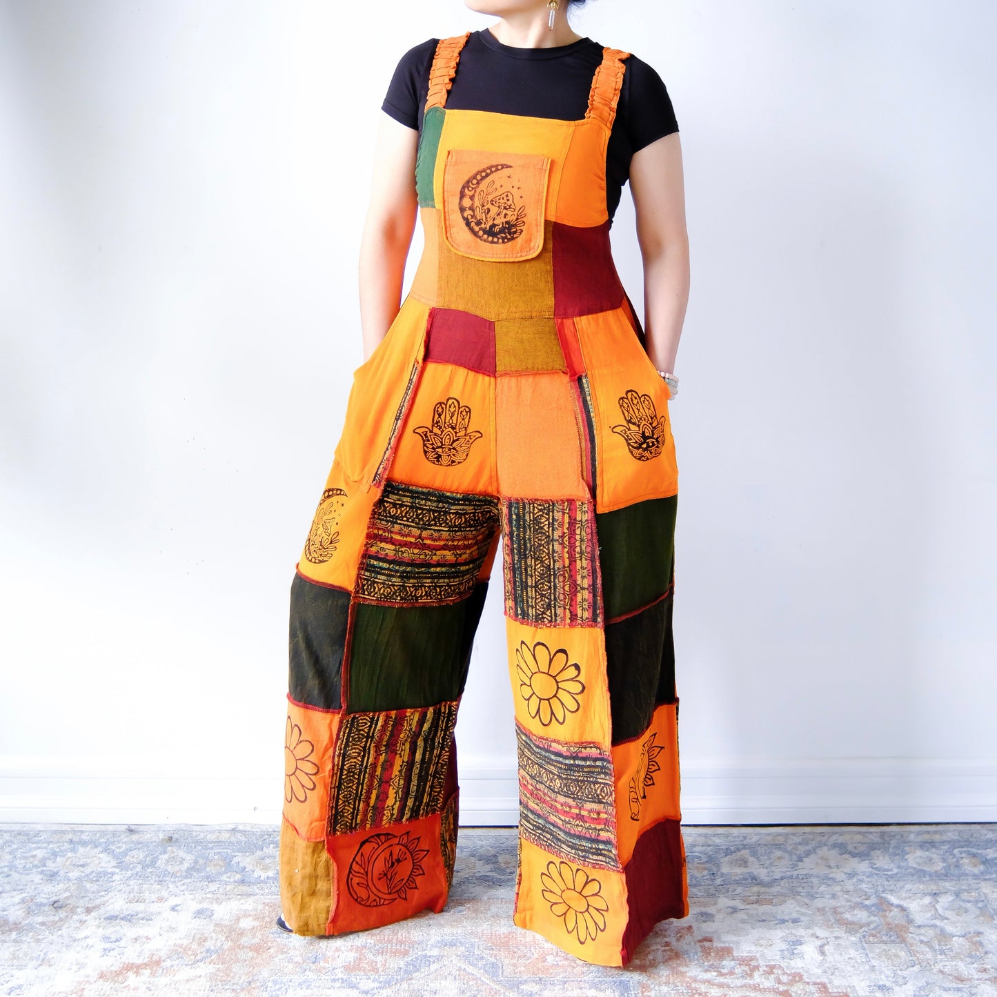 Patchwork Wide Leg Festival Jumpsuits