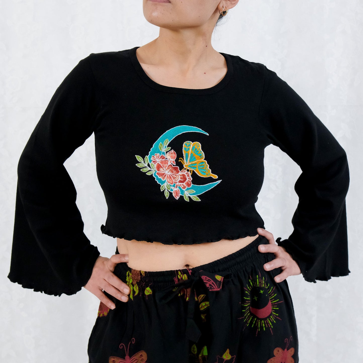 Whimsigoth Celestial Butterfly Hand Embroidered Sweater