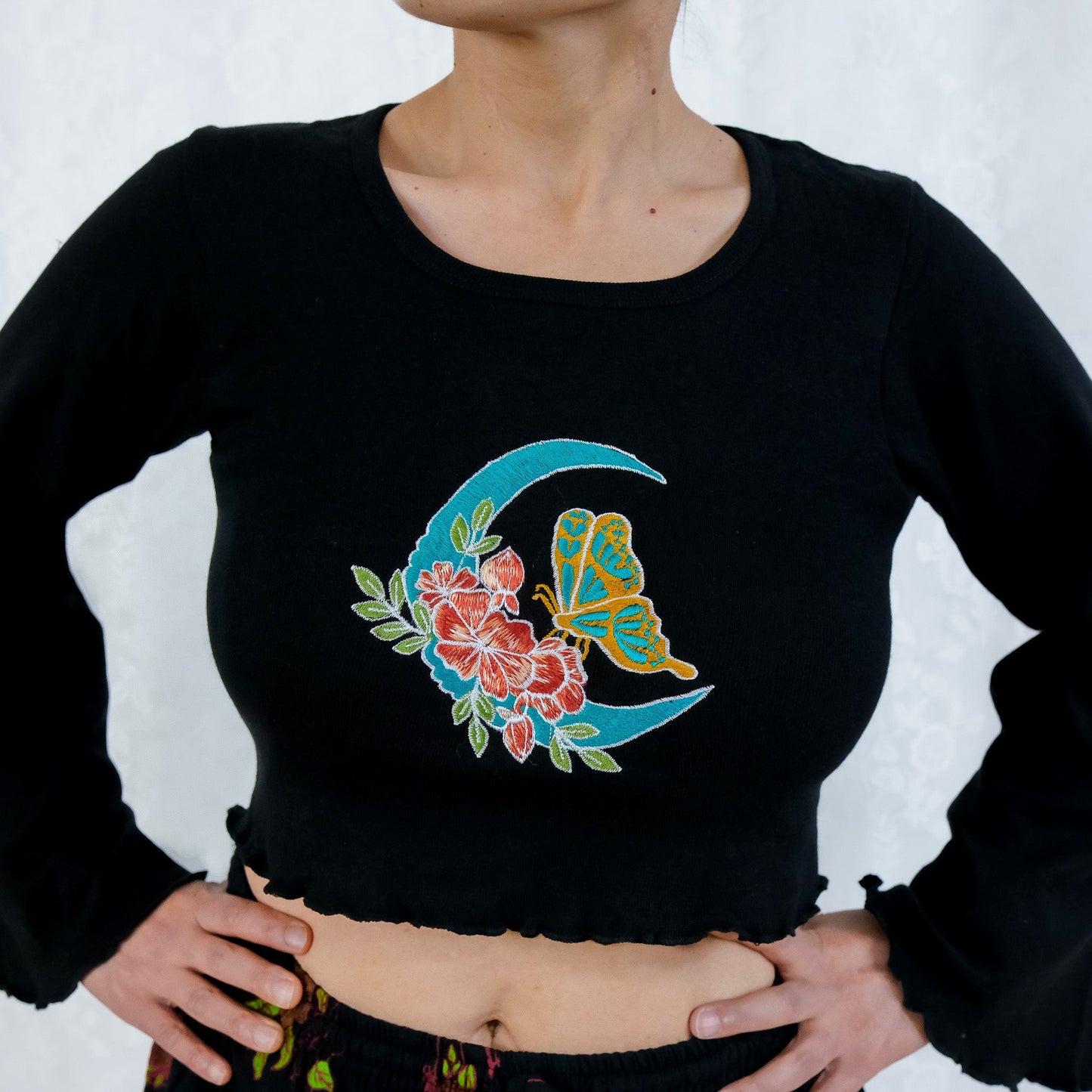 Whimsigoth Celestial Butterfly Hand Embroidered Sweater