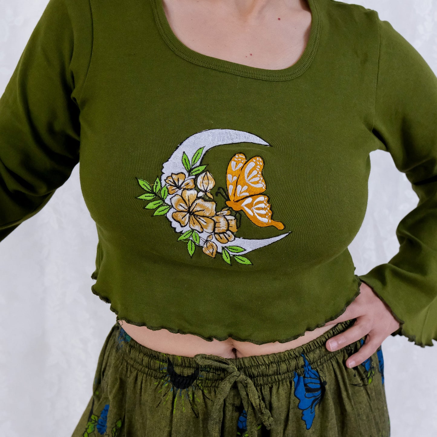 Whimsigoth Celestial Butterfly Hand Embroidered Sweater