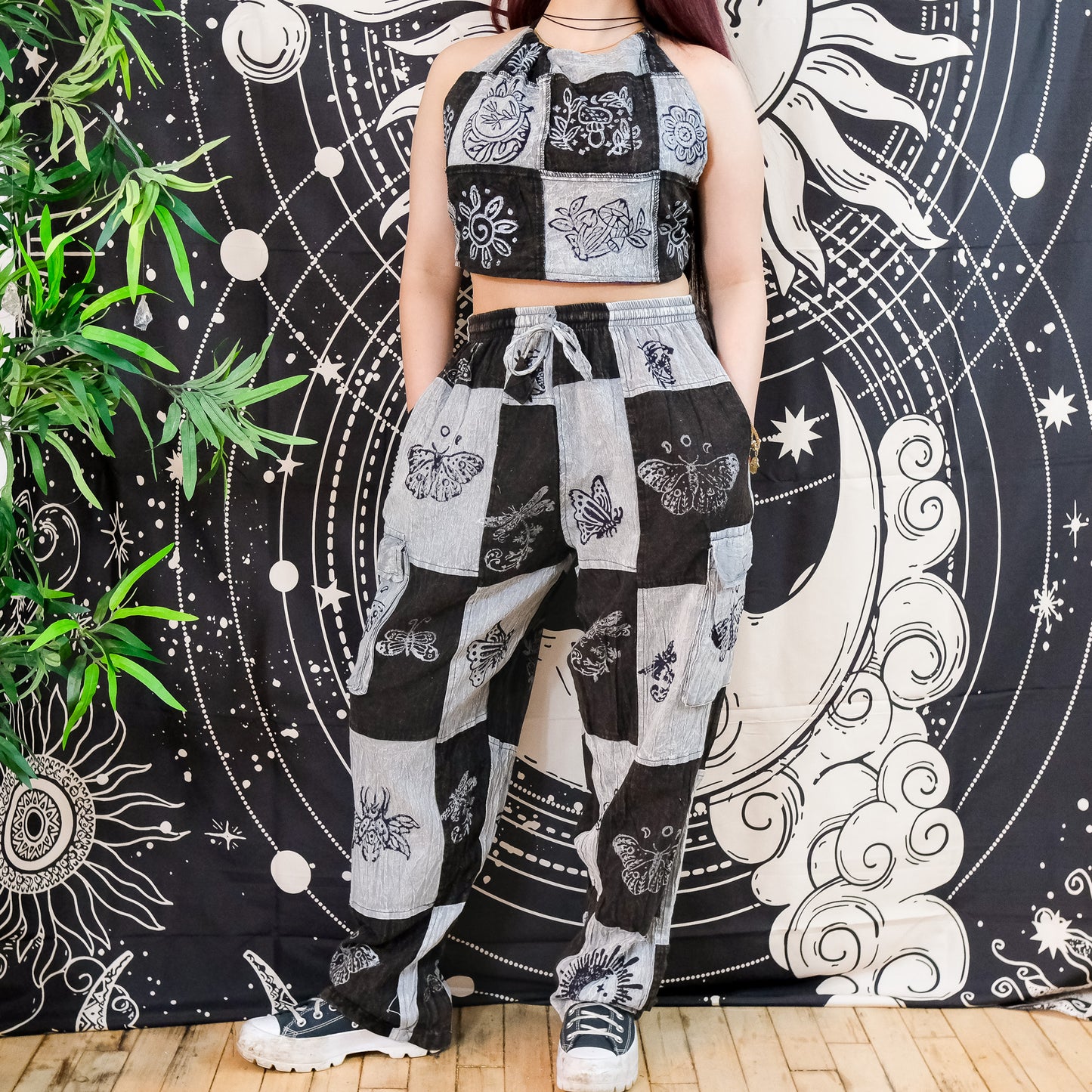 Patchwork Cotton Boho Hippie Cargo Pants with Multi Pockets