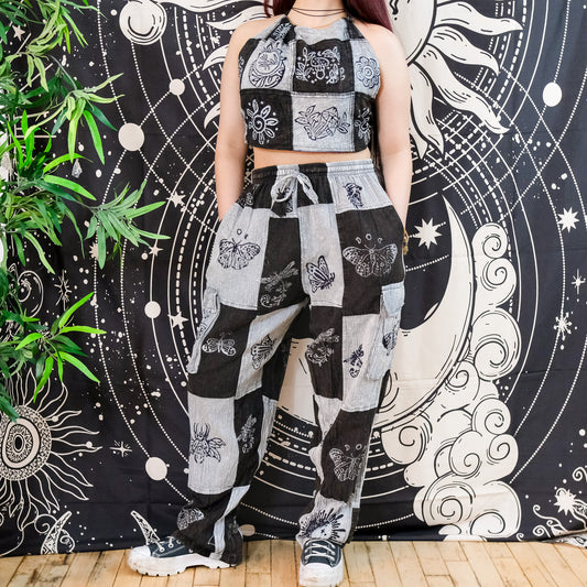 Patchwork Cotton Boho Hippie Cargo Pants with Multi Pockets