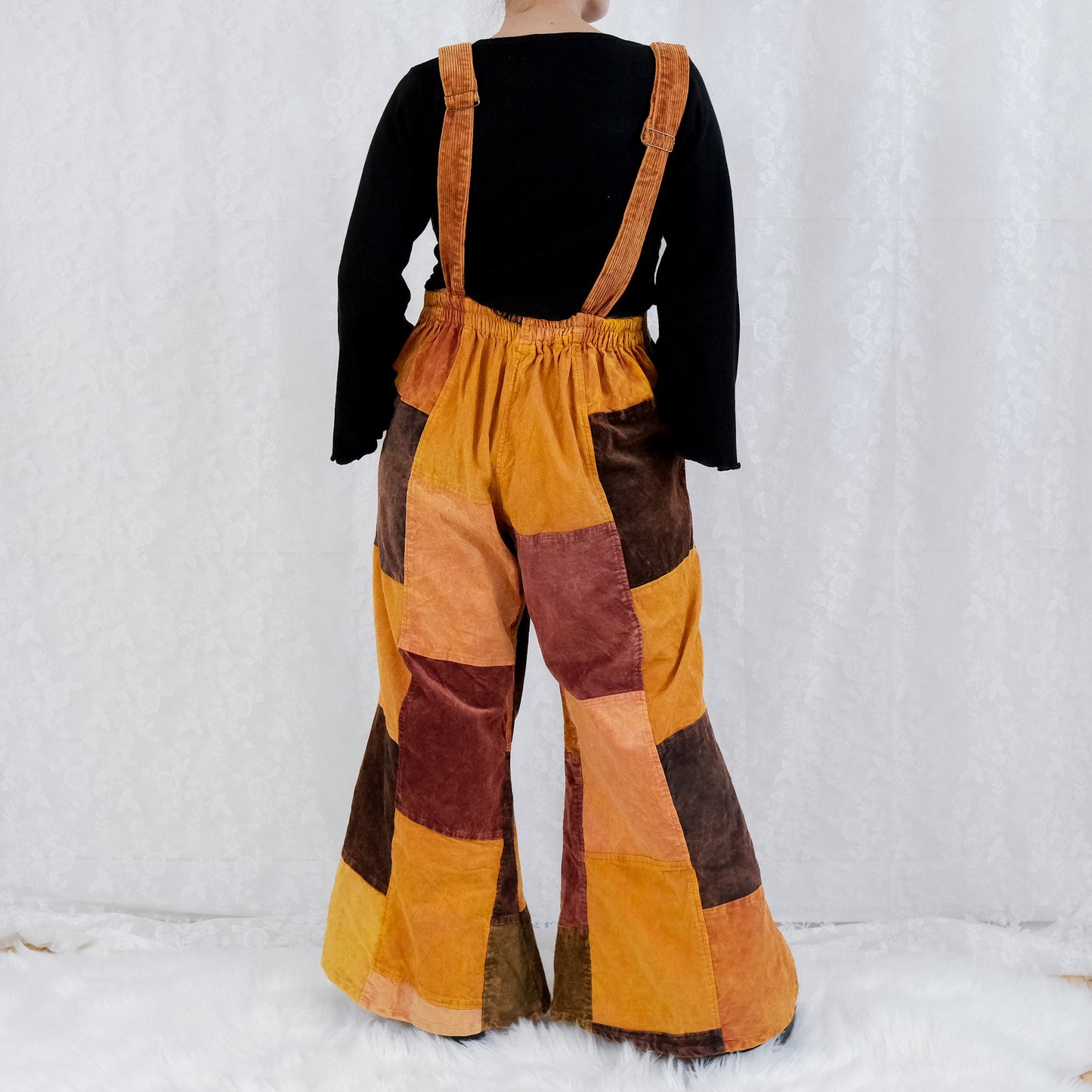 Patchwork Corduroy Jumpsuit with Bell Bottom