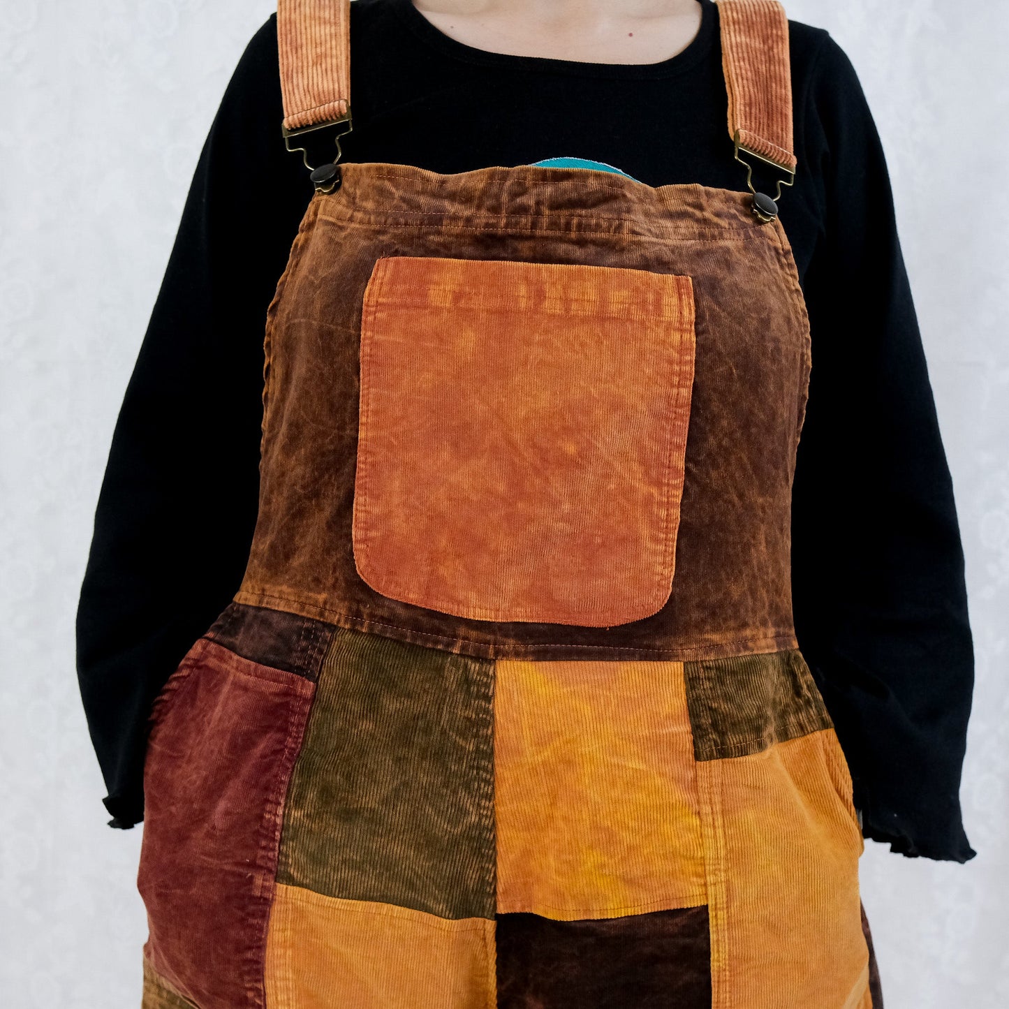 Patchwork Corduroy Jumpsuit with Bell Bottom