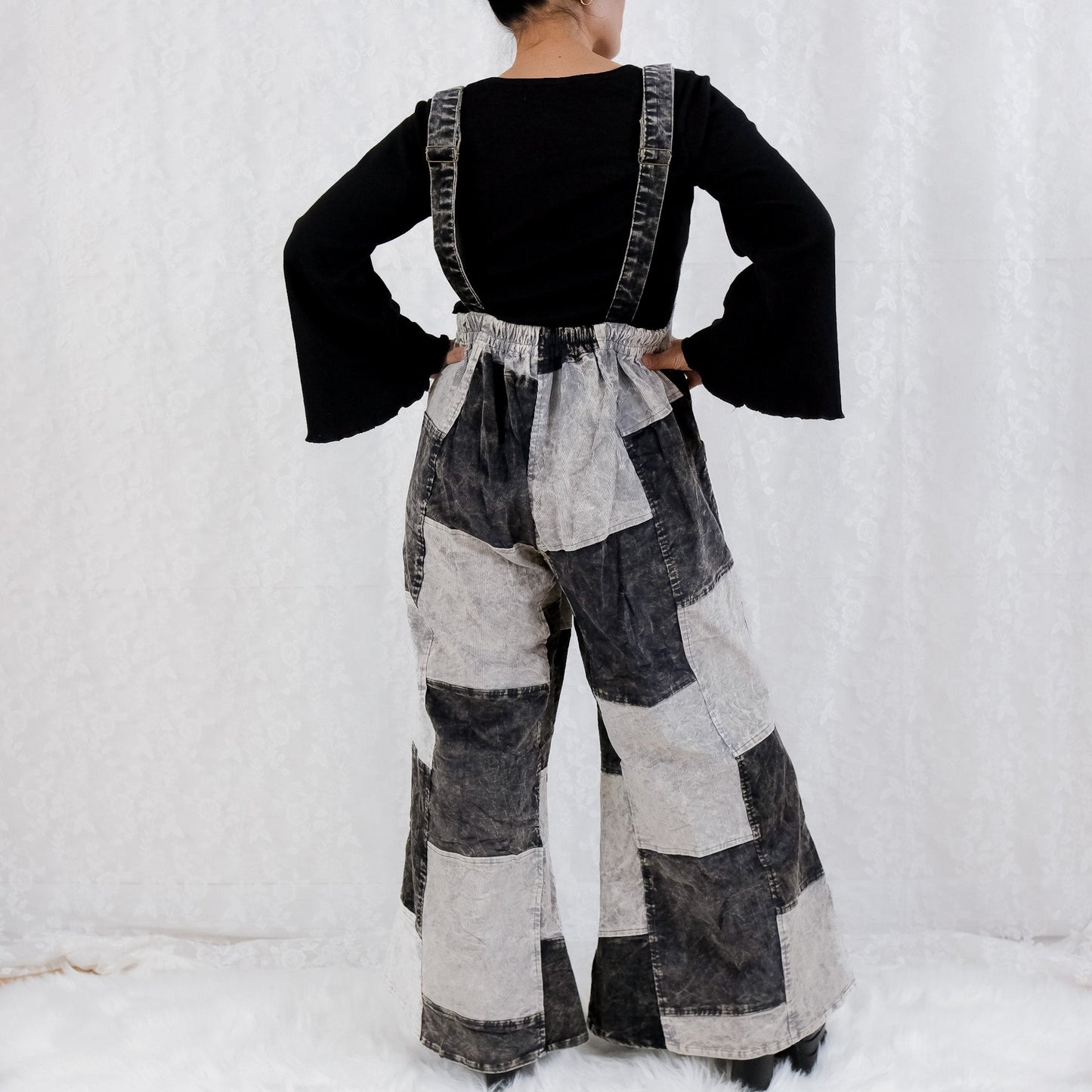 Patchwork Corduroy Jumpsuit with Bell Bottom