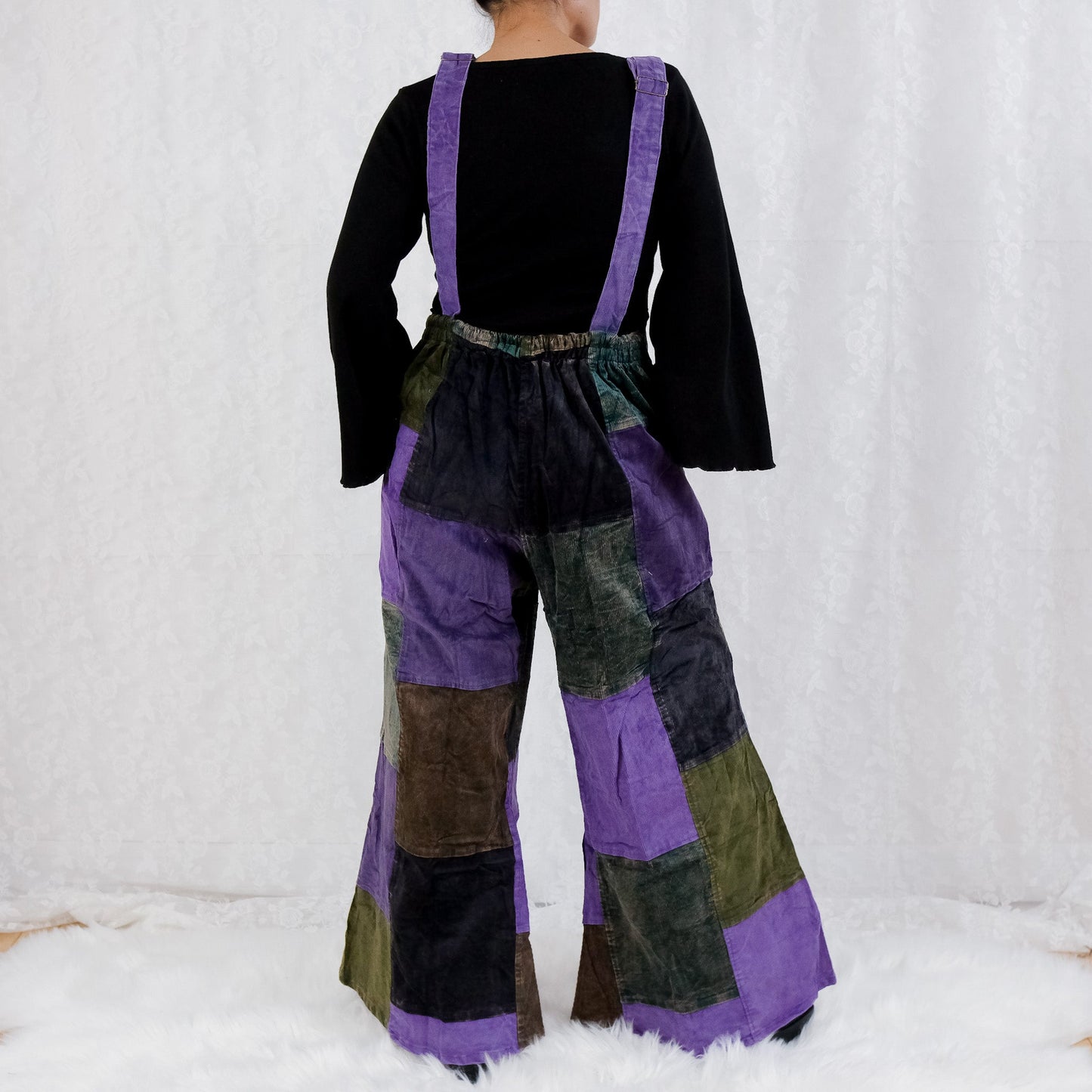 Patchwork Corduroy Jumpsuit with Bell Bottom