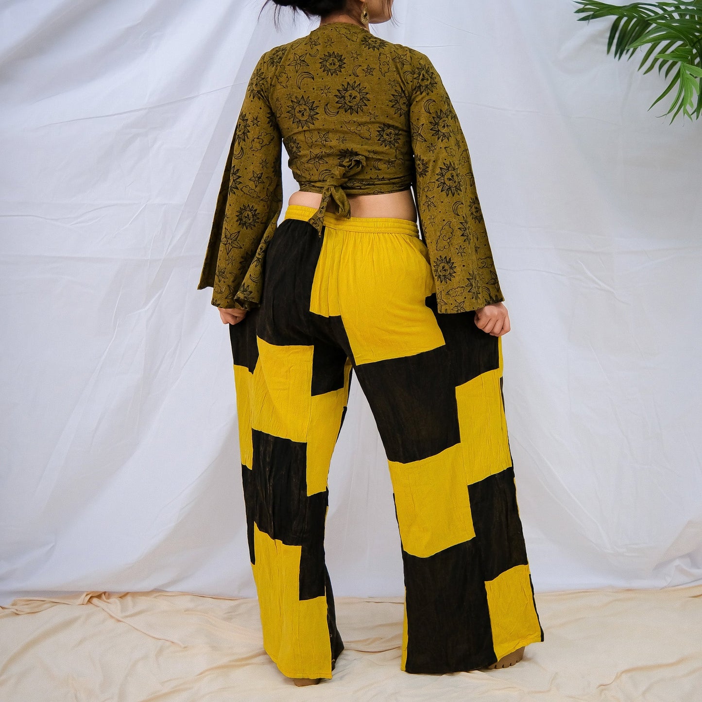 Earth tone Patchwork Checkered Wide Leg Pants