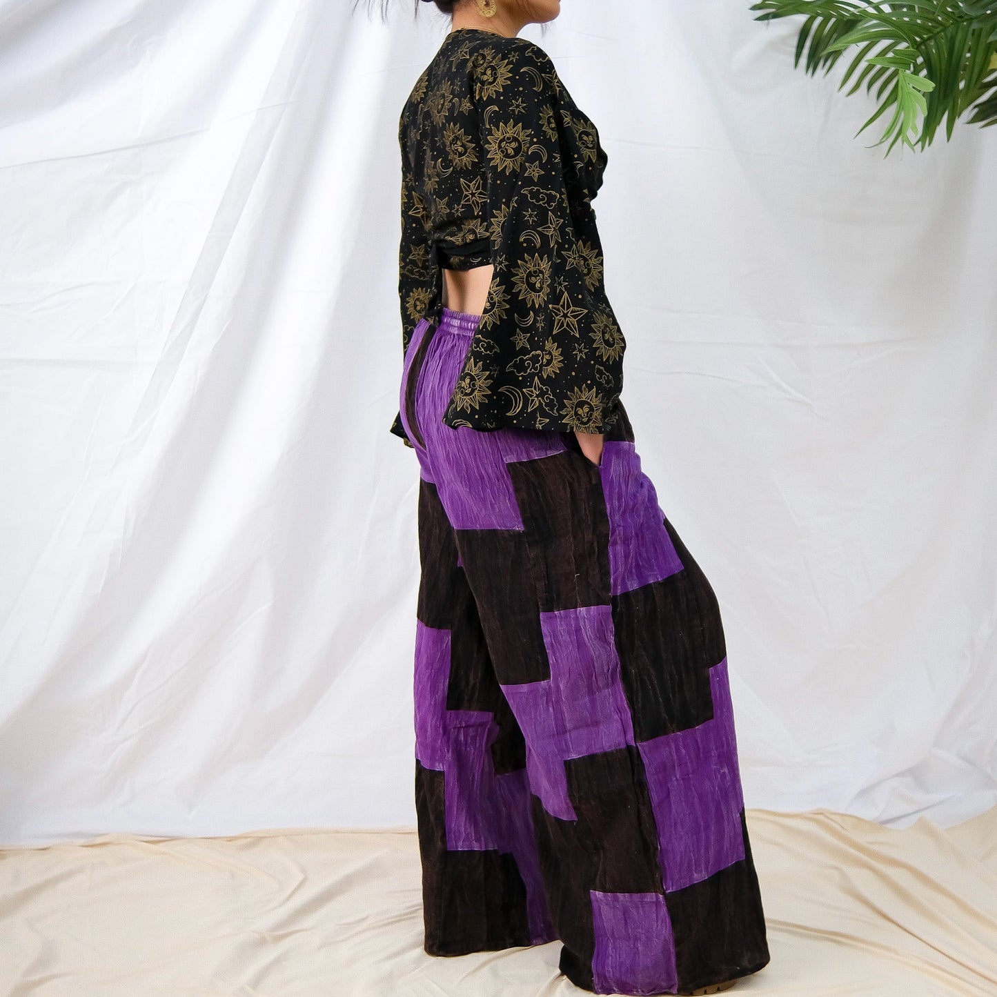 Earth tone Patchwork Checkered Wide Leg Pants