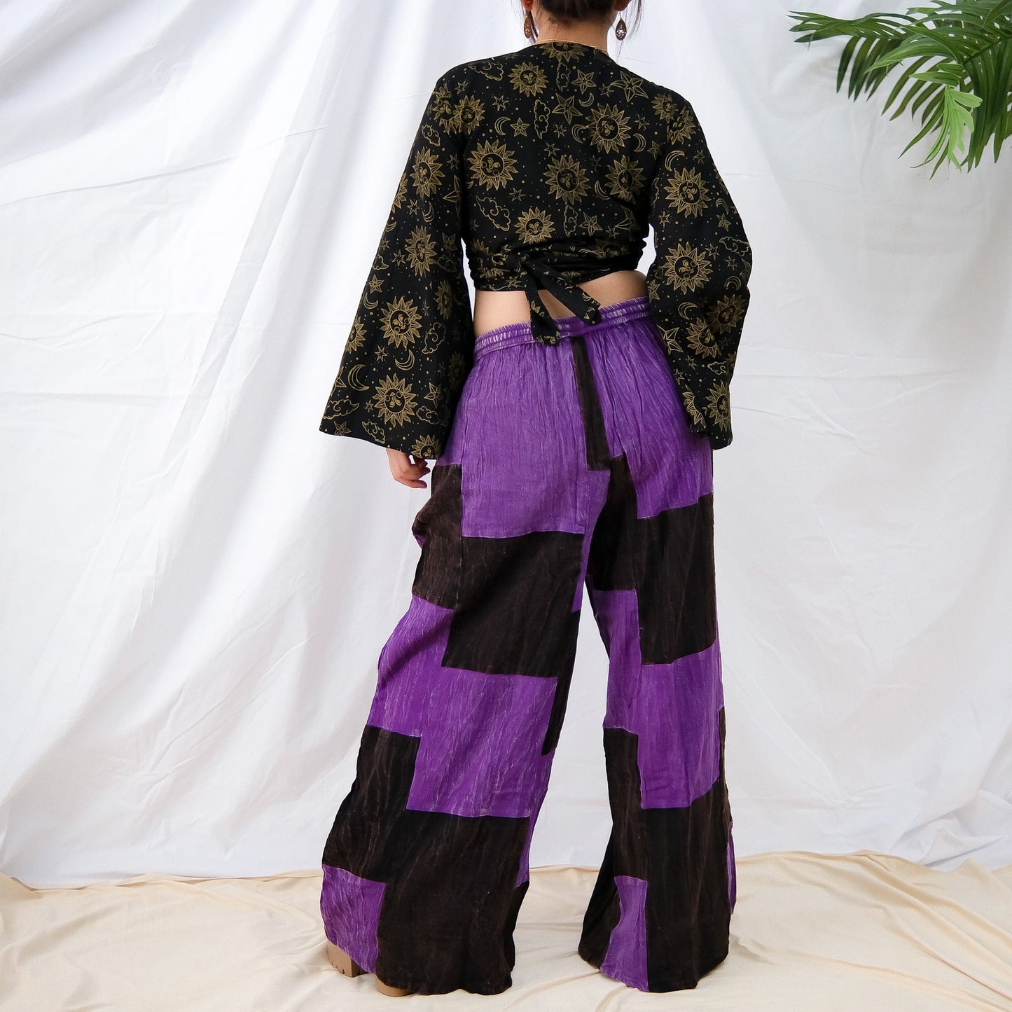 Earth tone Patchwork Checkered Wide Leg Pants