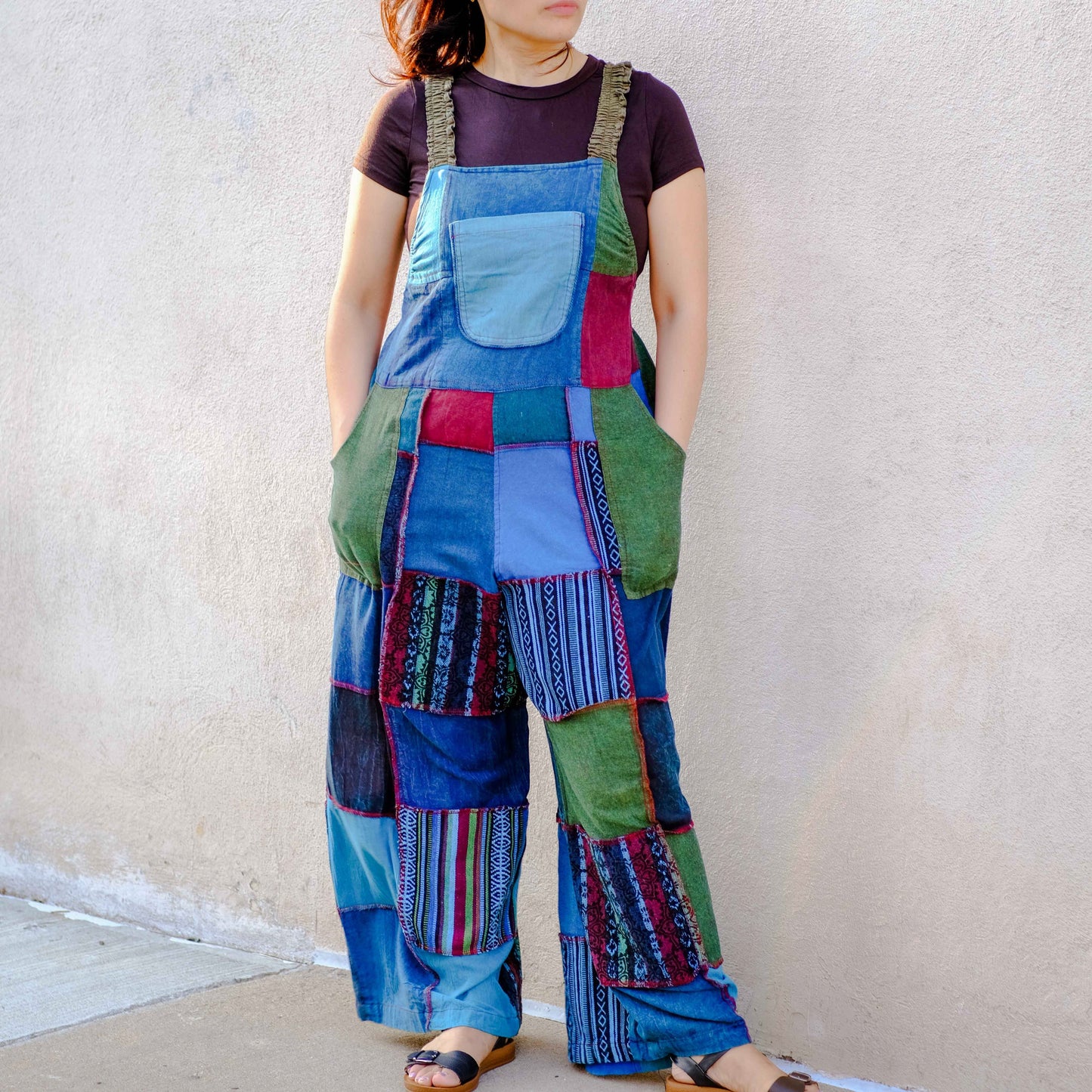 Solid Patchwork Wide Leg Jumpsuit