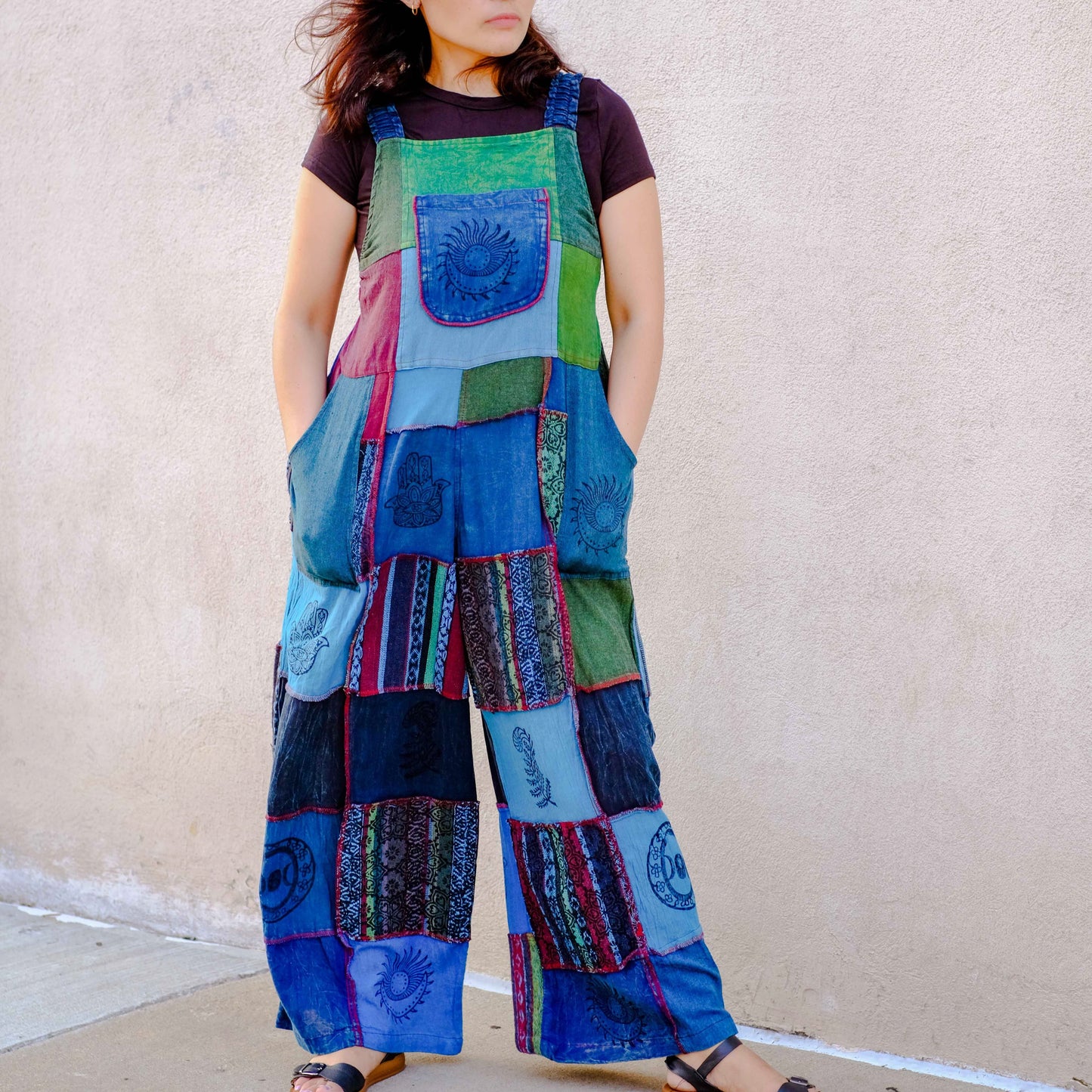 Patchwork Wide Leg Festival Jumpsuits