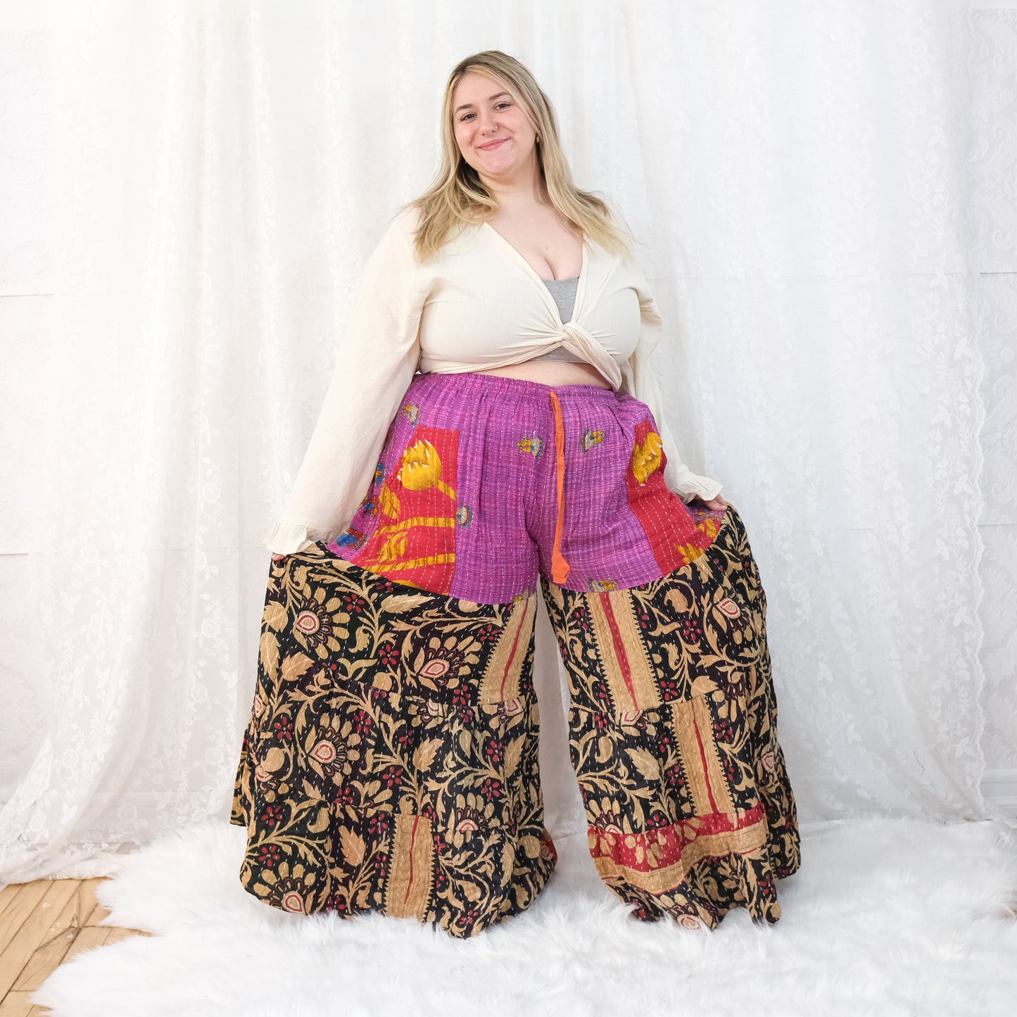 Kantha Reversible One of a Kind  Wide Leg Pants