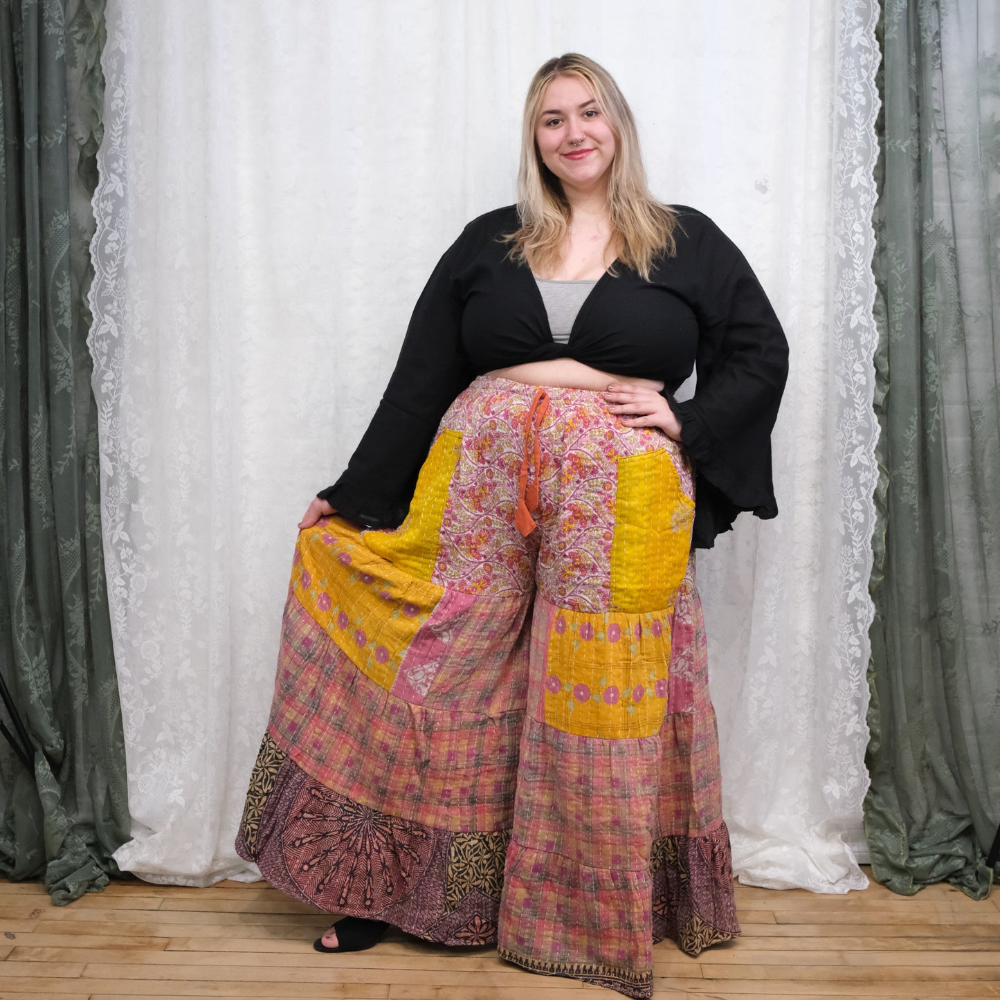 Kantha Reversible One of a Kind  Wide Leg Pants