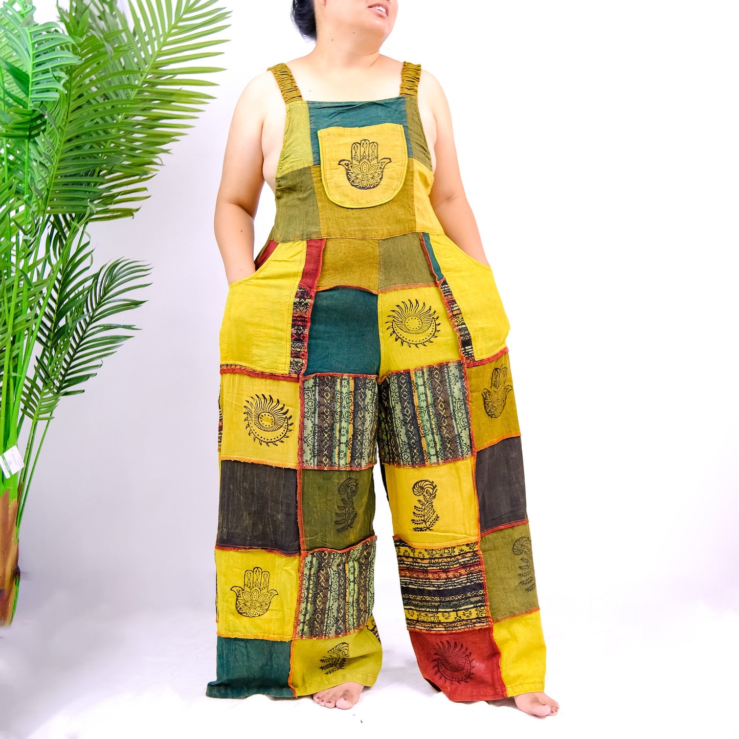 Patchwork Wide Leg Festival Jumpsuits