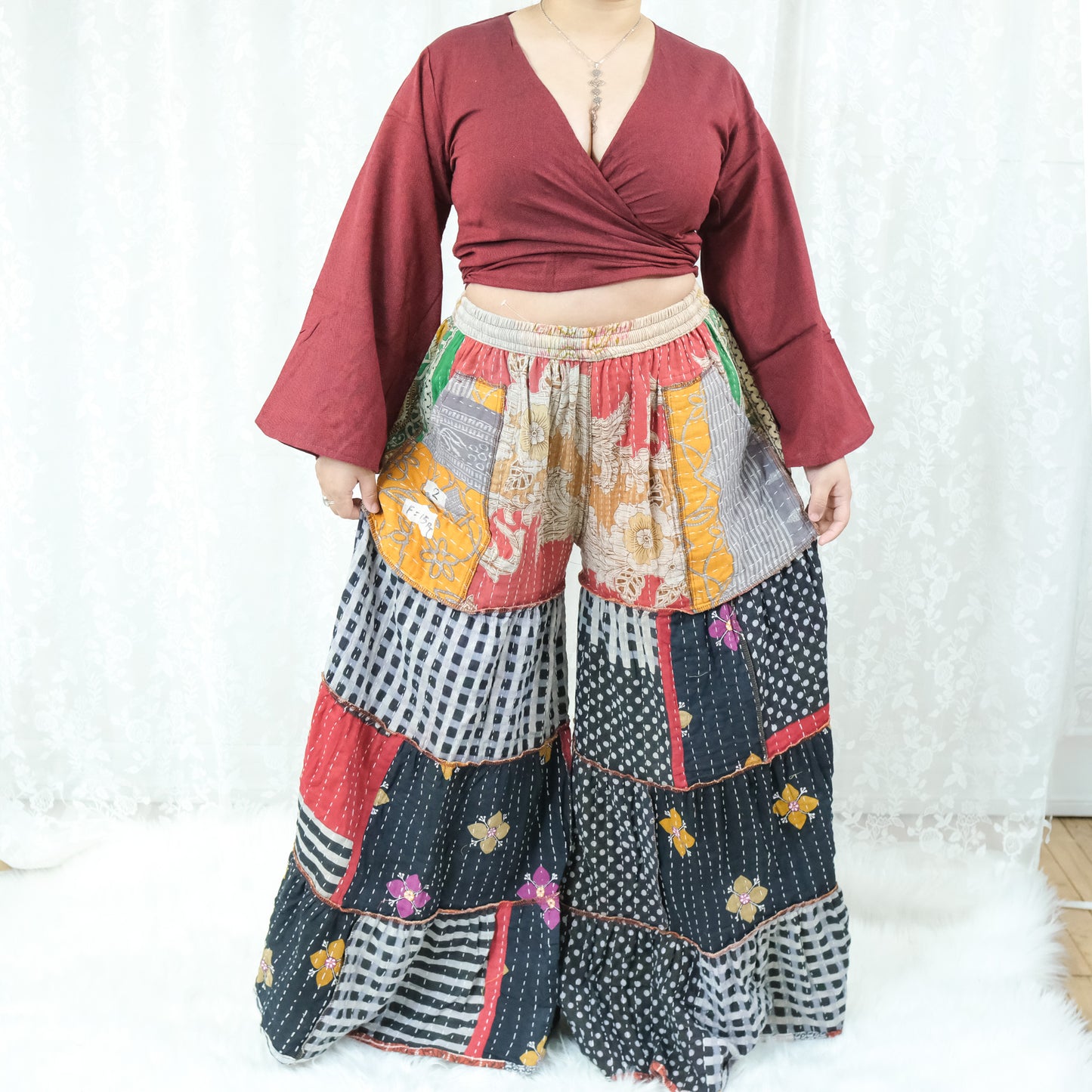 Kantha Reversible One of a Kind  Wide Leg Pants