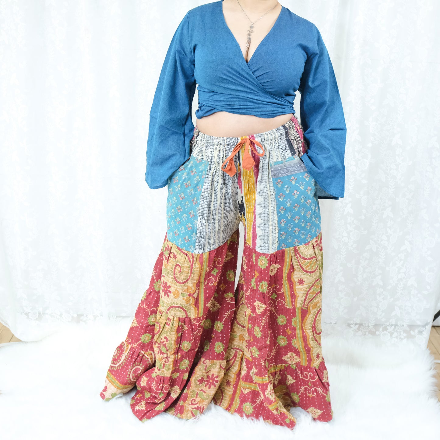 Kantha Reversible One of a Kind  Wide Leg Pants