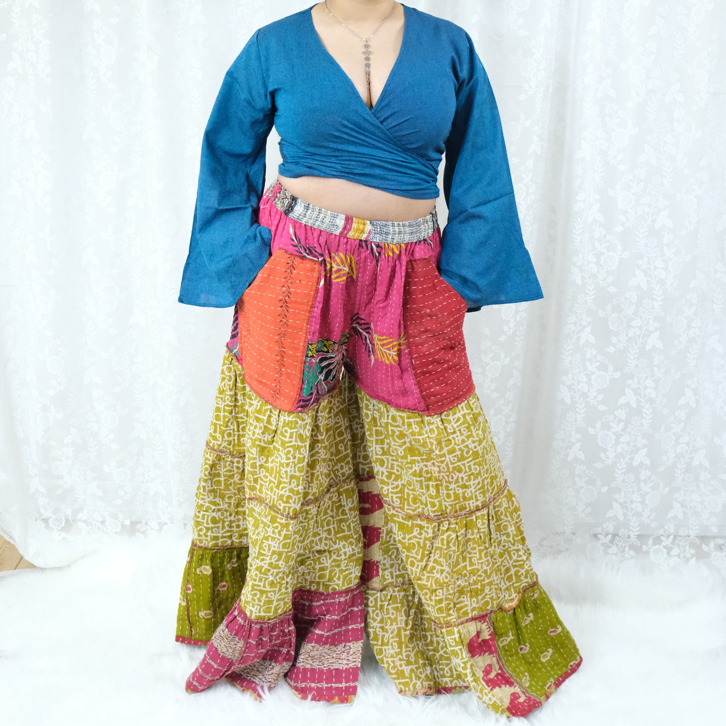 Kantha Reversible One of a Kind  Wide Leg Pants