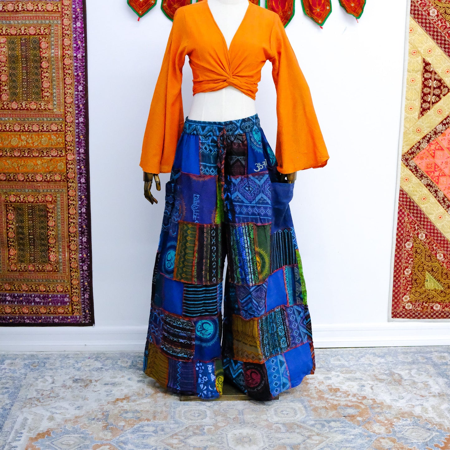 Patchwork Earth Tone Wide Leg Pants