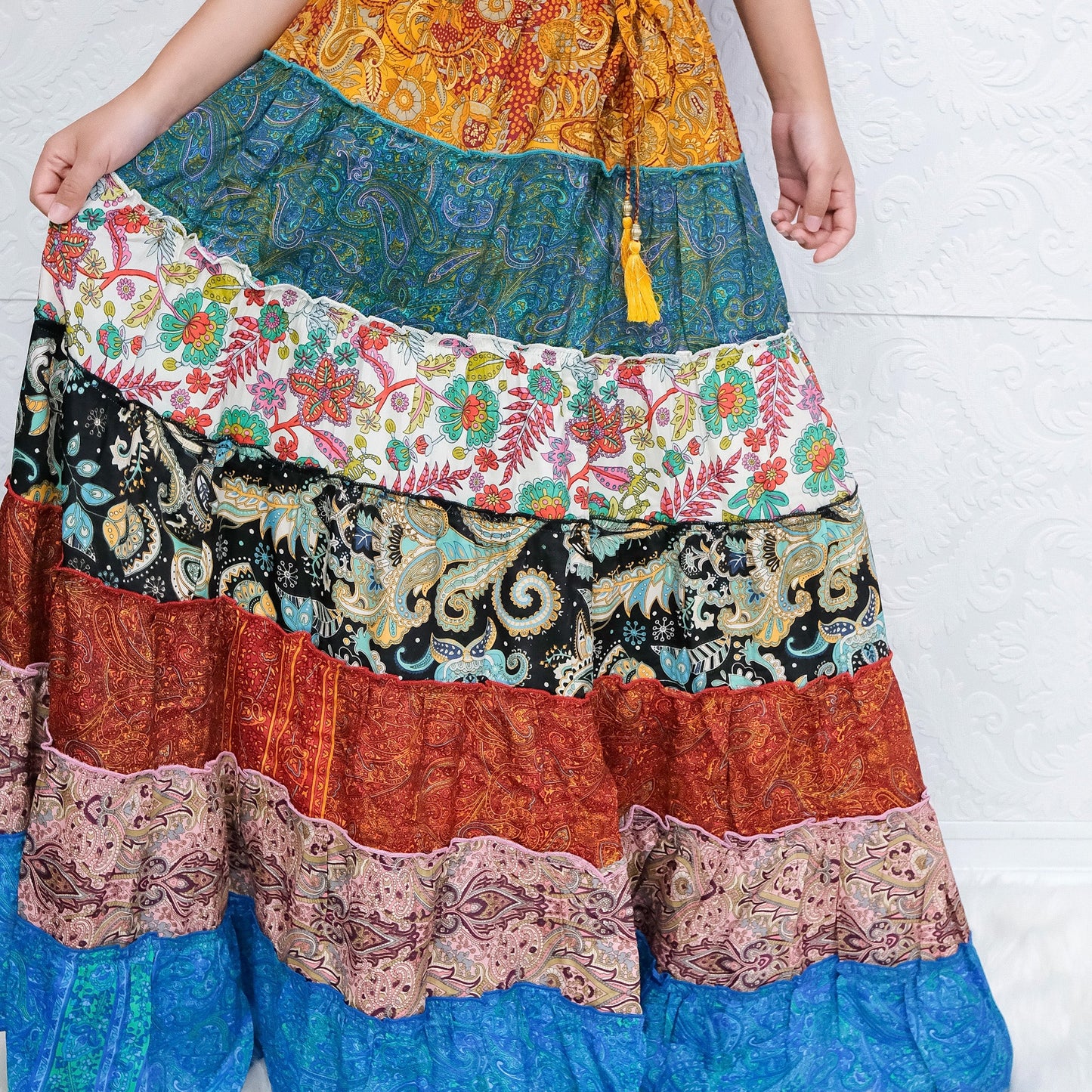 Patchwork Tiered Flowy Skirt with Reversible Halter Top