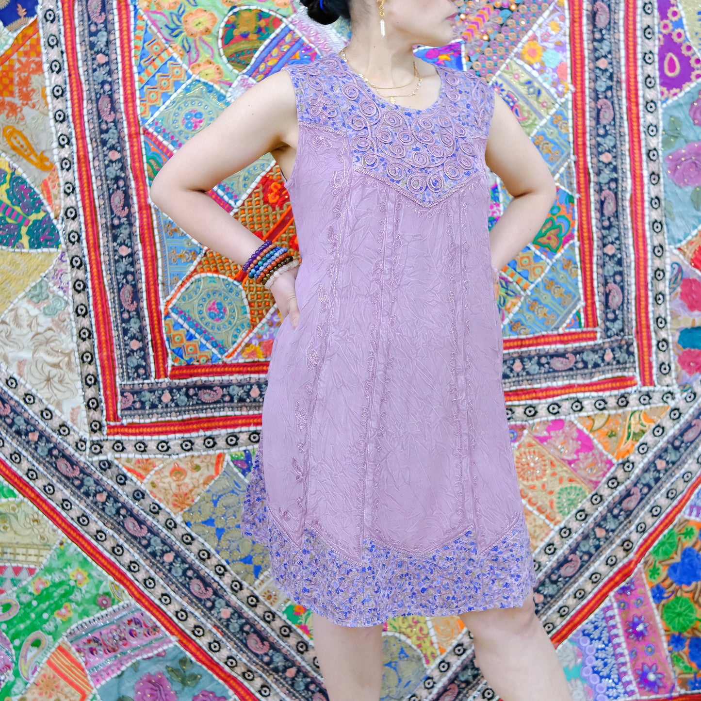 Flowy Cotton Batik Hand Embroidery Flowy Dress