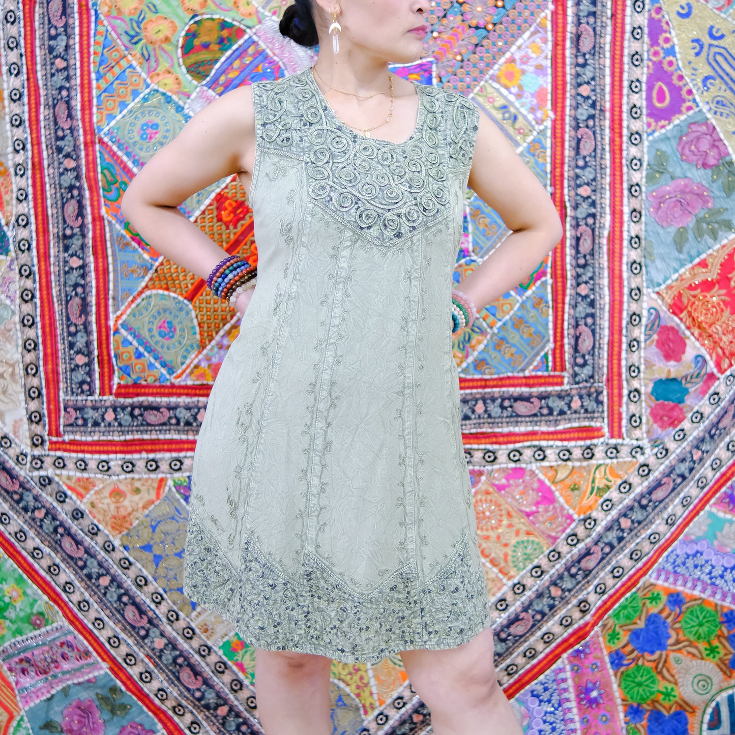 Flowy Cotton Batik Hand Embroidery Flowy Dress