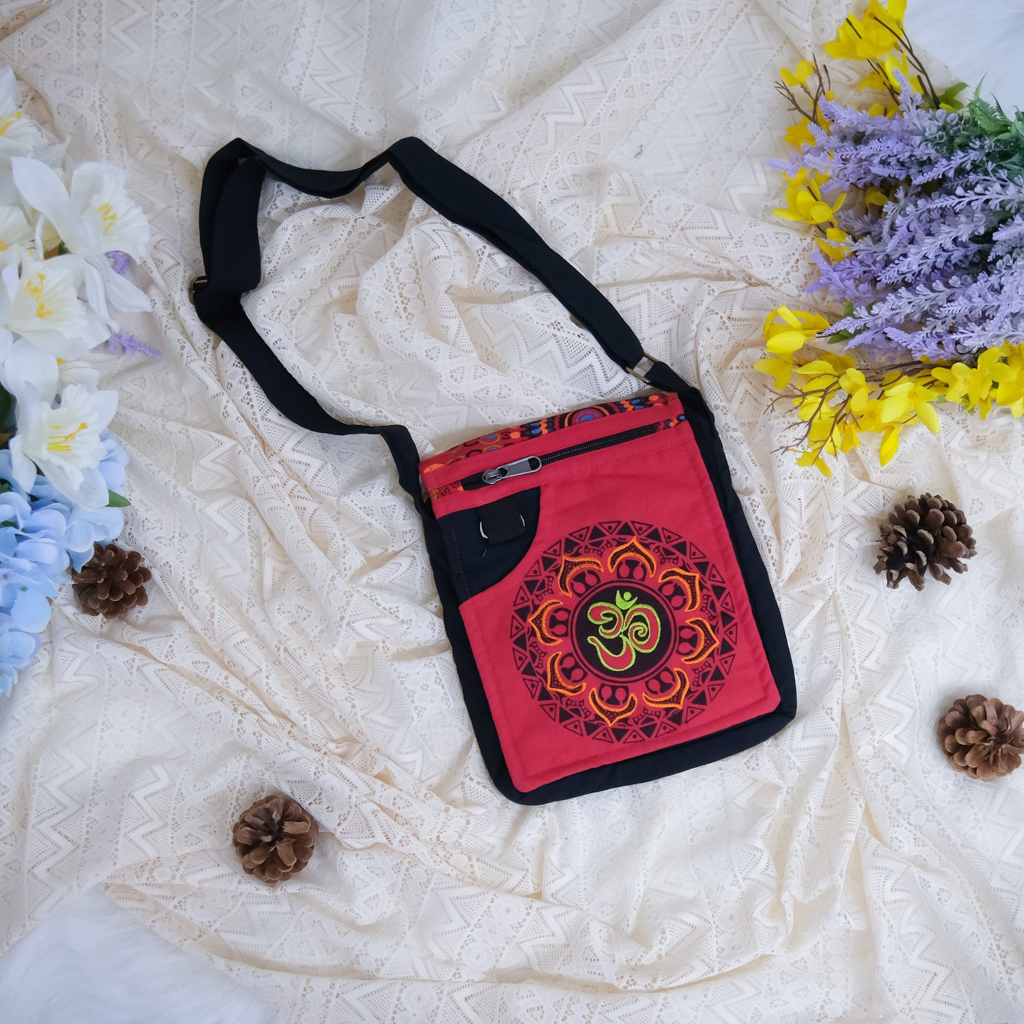 Hand Embroidered OM Design Boho Side Bag