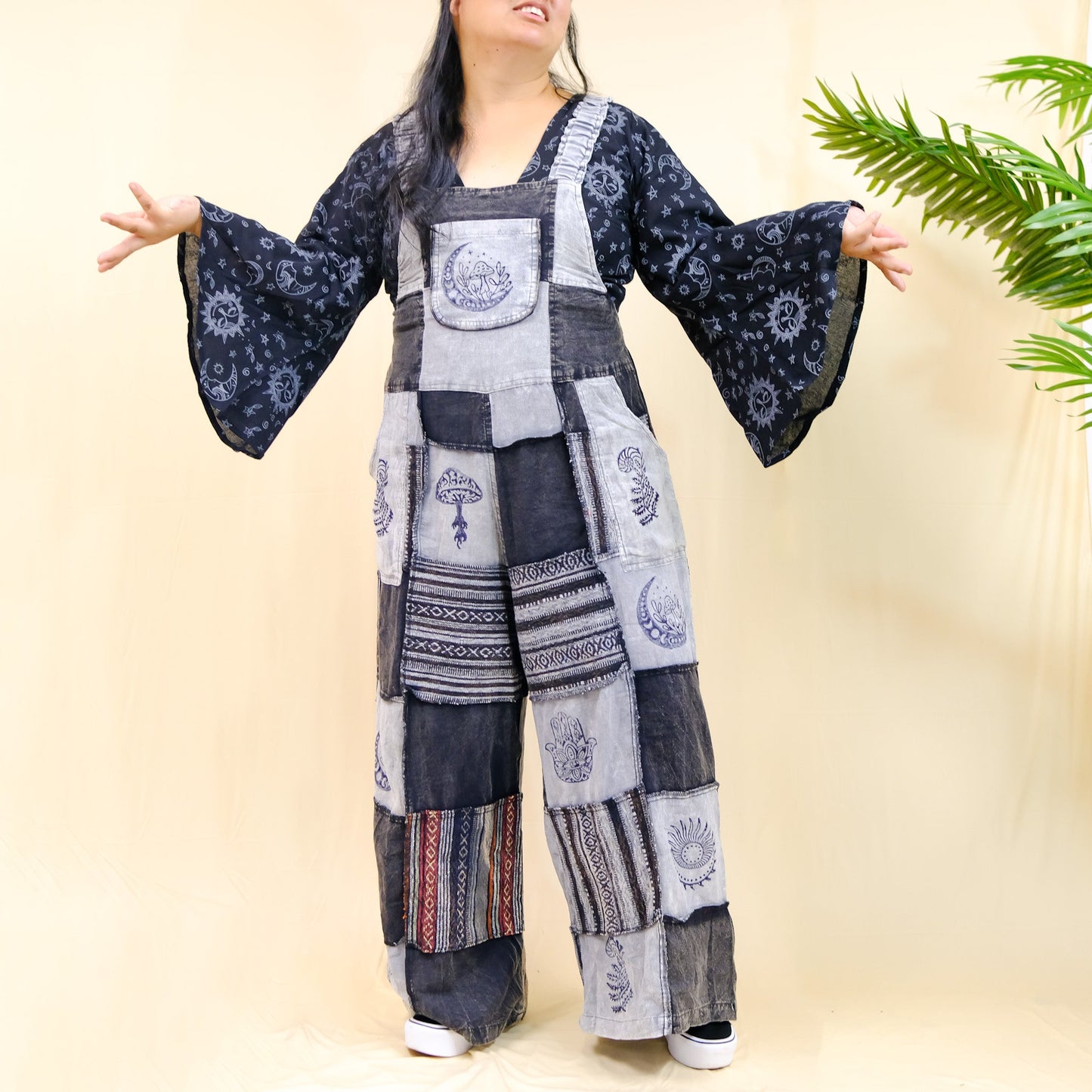 Patchwork Wide Leg Festival Jumpsuits