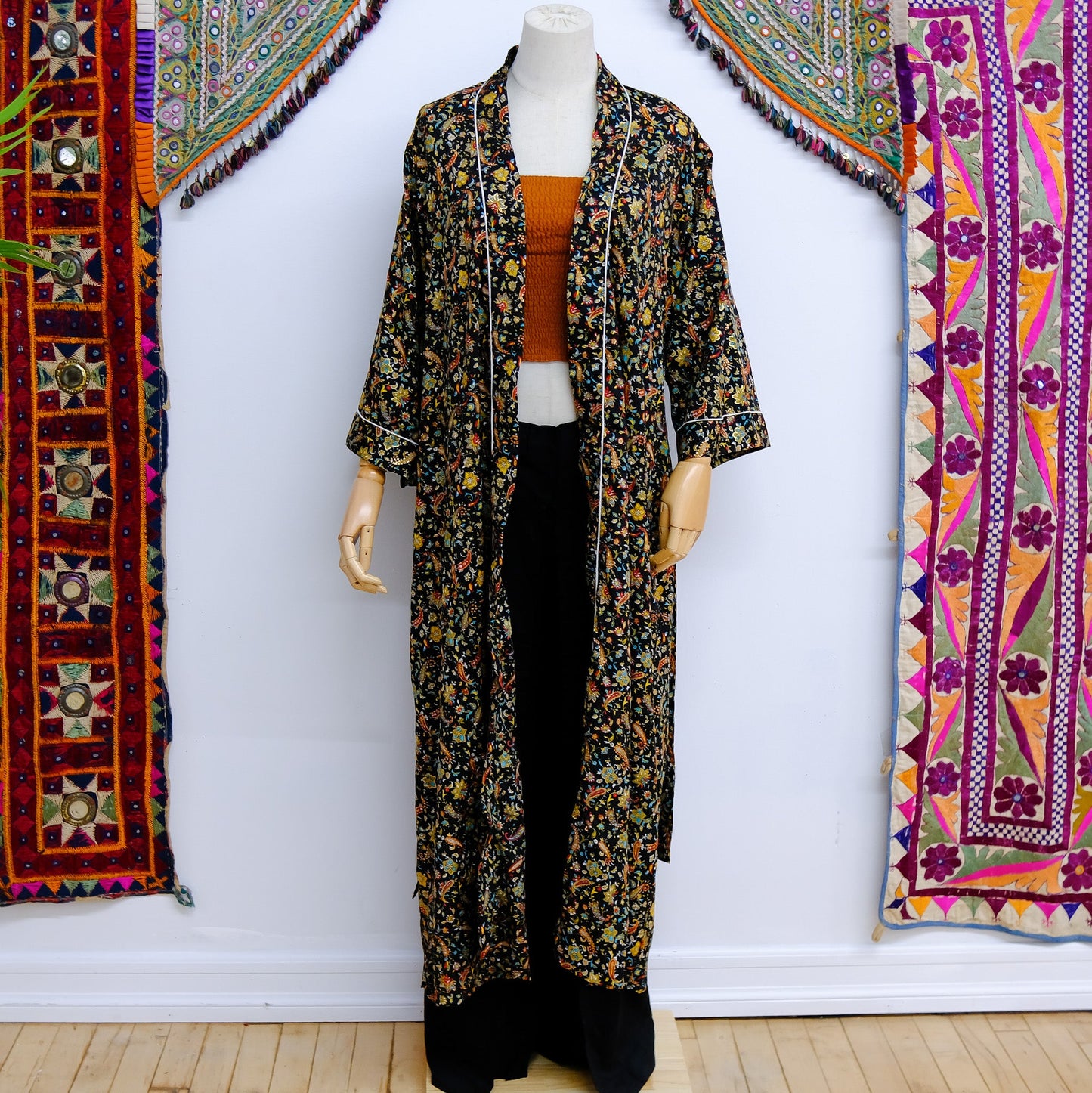 Floral Long Bohemian Kimono with Pockets