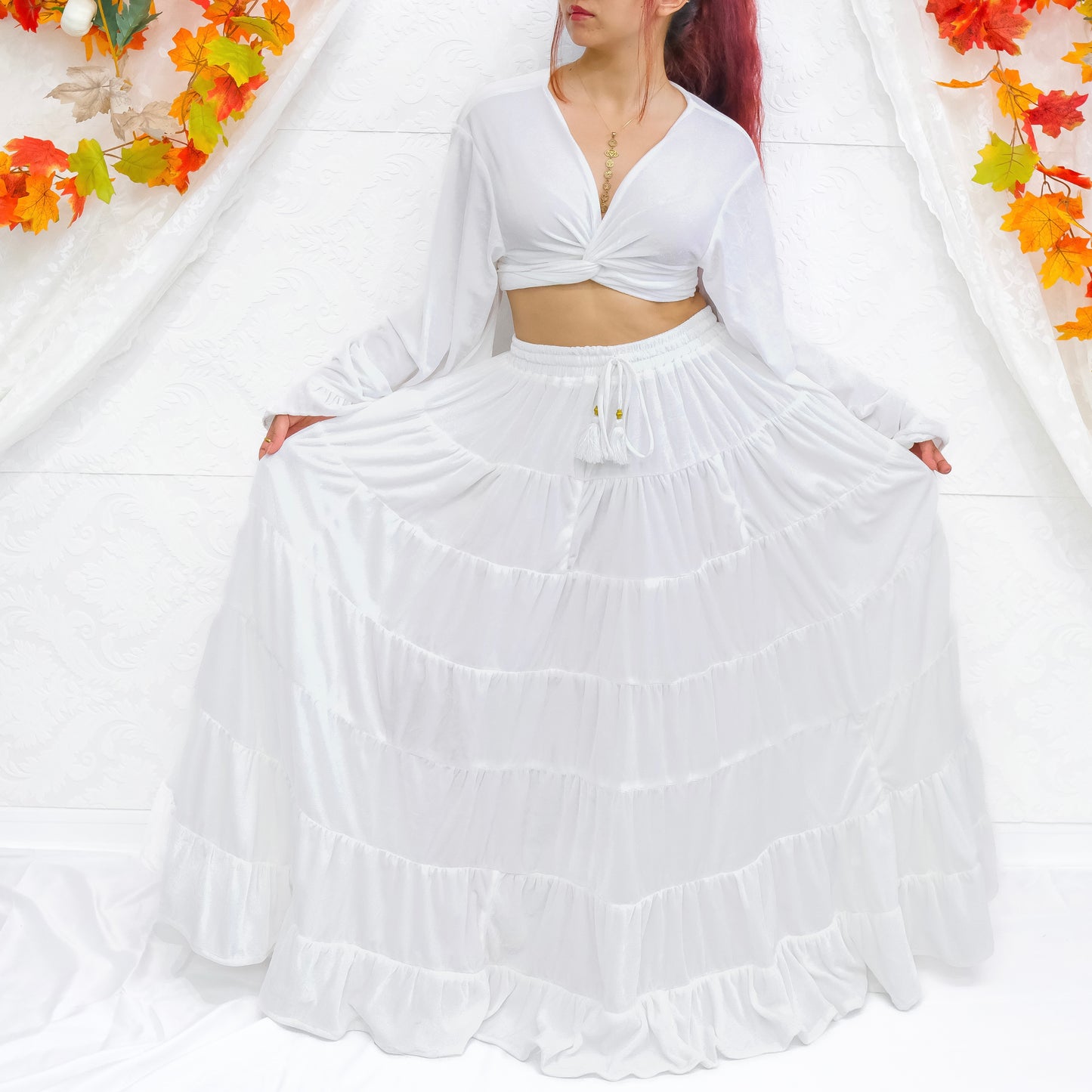 Long Flowy  Bohemian Style Velvet Skirt Set