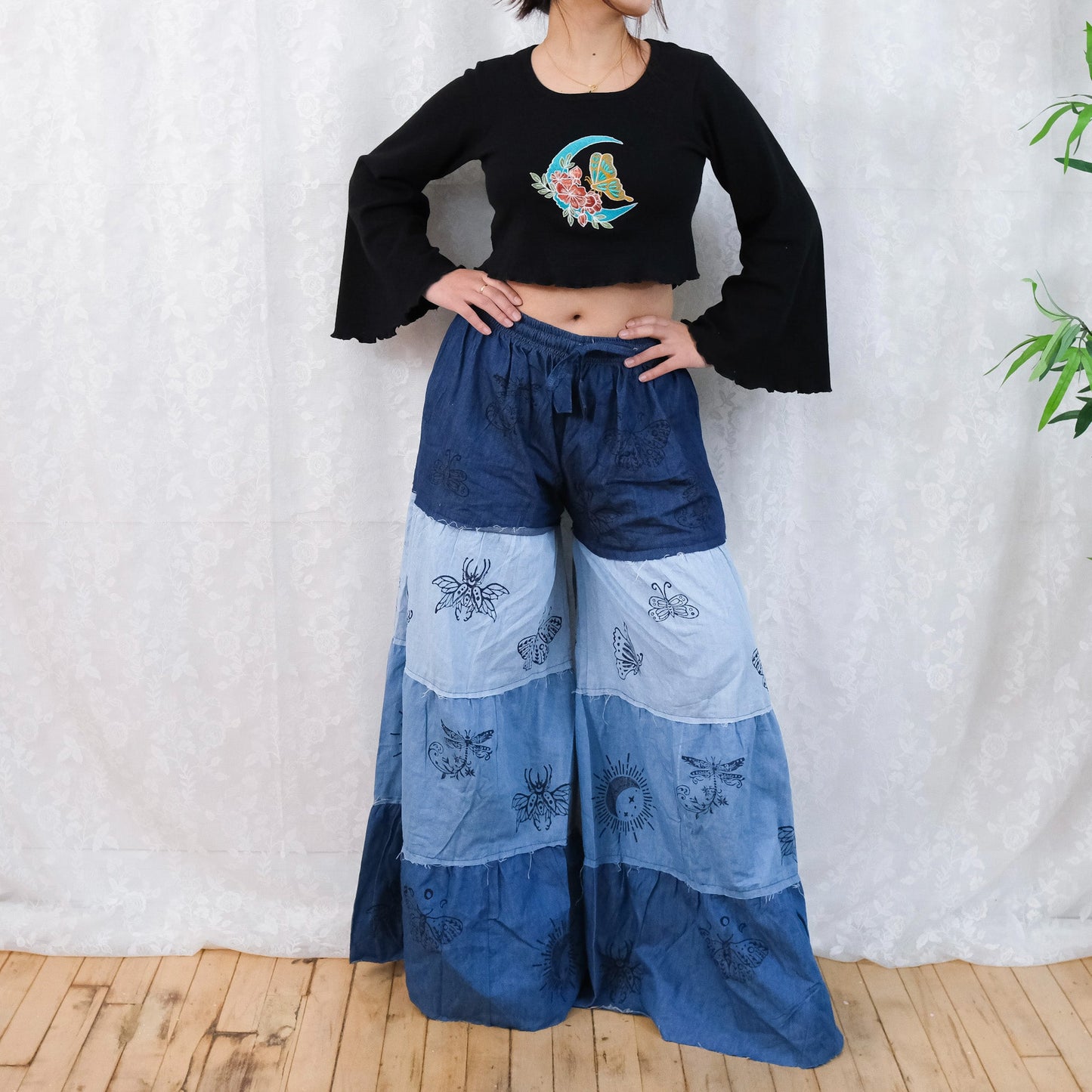 Denim Tiered Wide Leg Pants