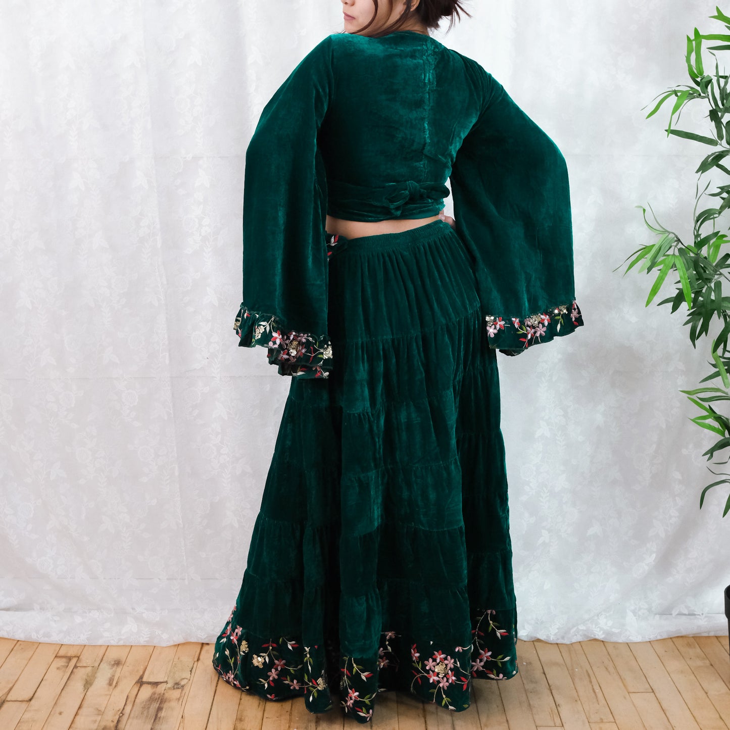 Velvet Whimsy Skirt Set with Hand Embroidery