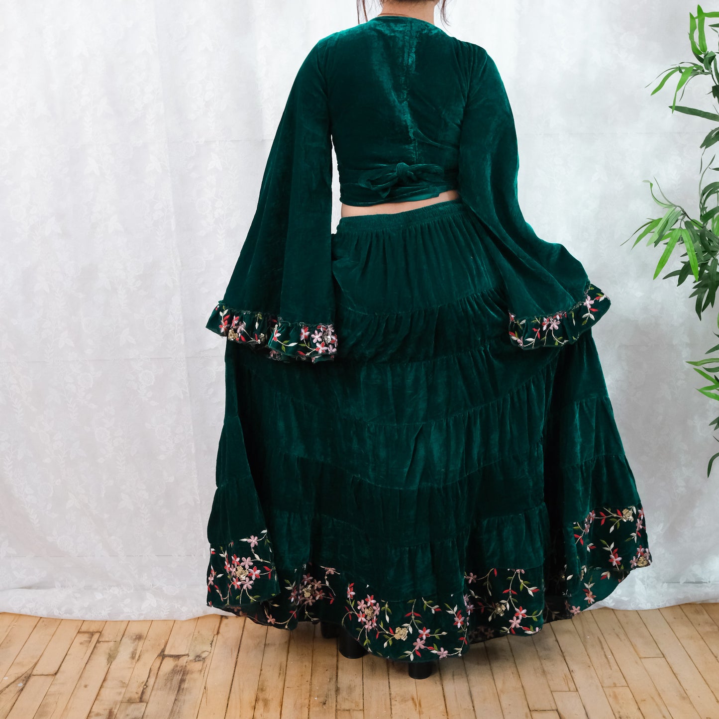 Velvet Whimsy Skirt Set with Hand Embroidery