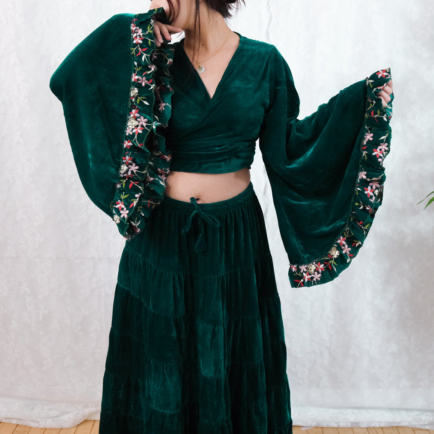 Velvet Whimsy Skirt Set with Hand Embroidery