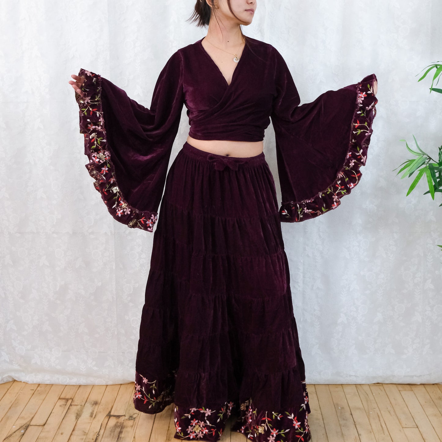 Velvet Whimsy Skirt Set with Hand Embroidery