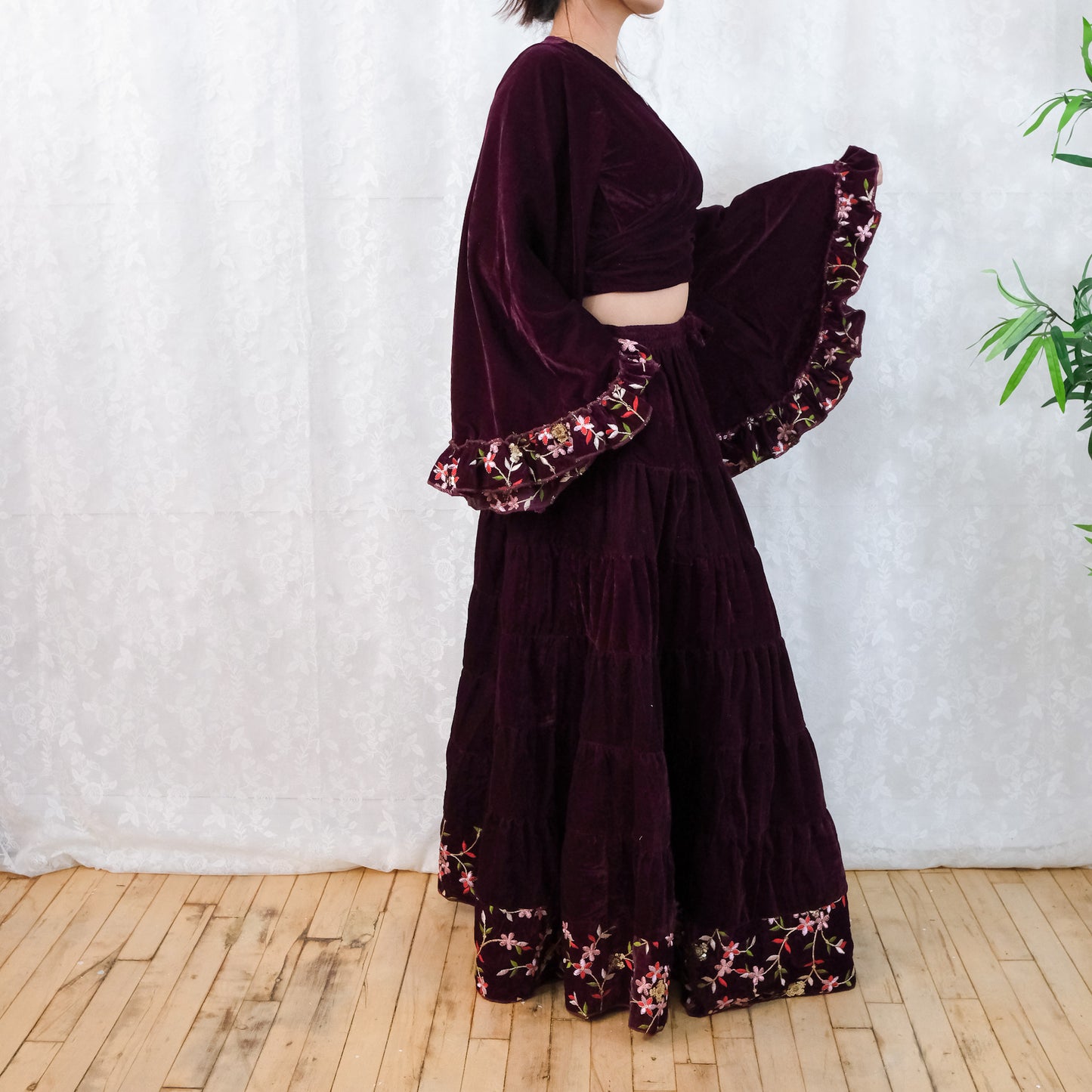 Velvet Whimsy Skirt Set with Hand Embroidery