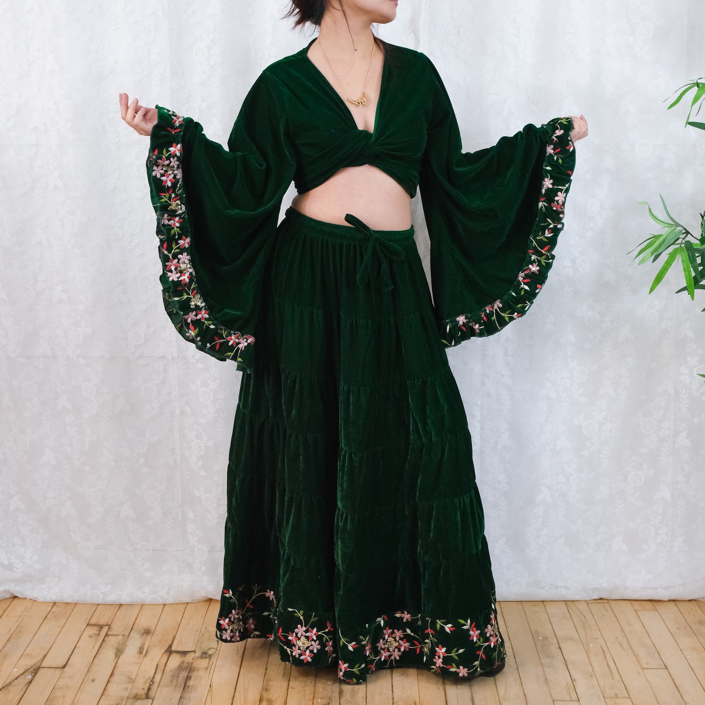 Velvet Whimsy Skirt Set with Hand Embroidery