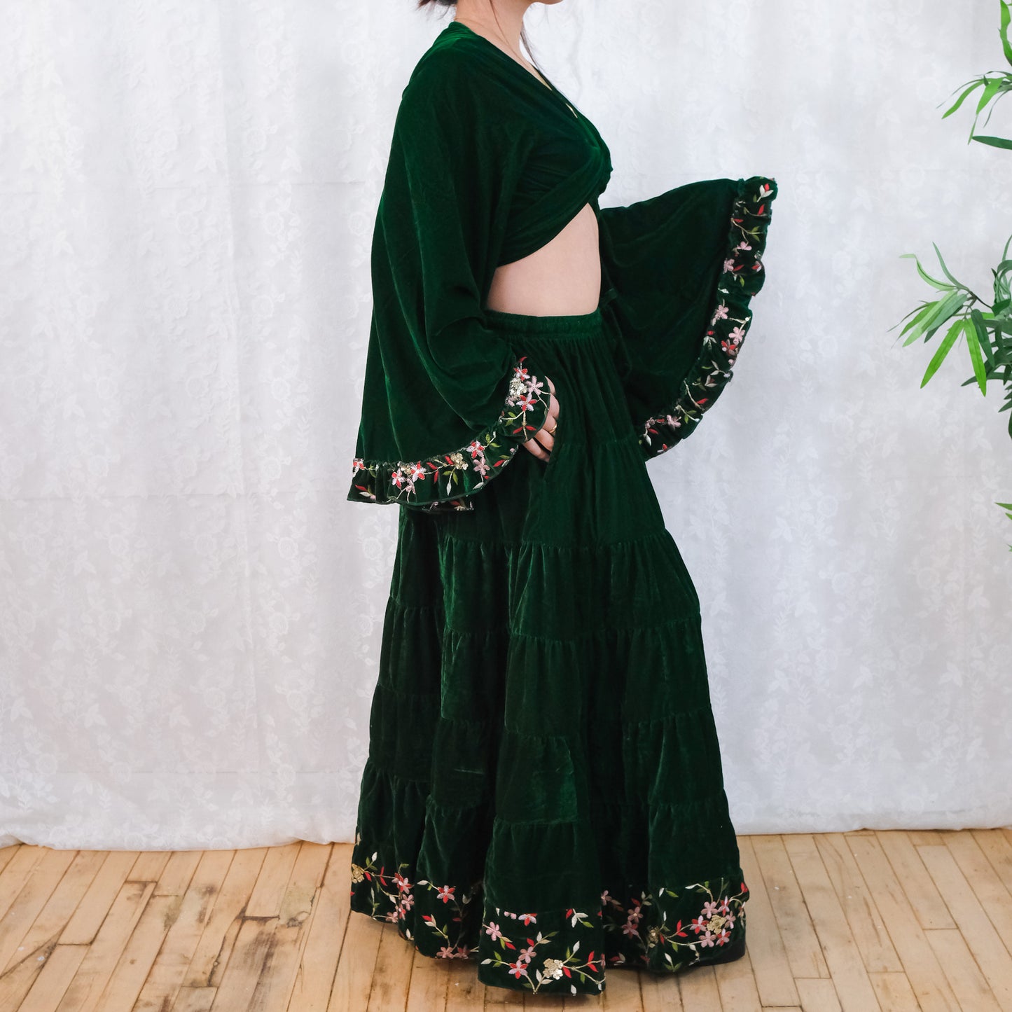 Velvet Whimsy Skirt Set with Hand Embroidery