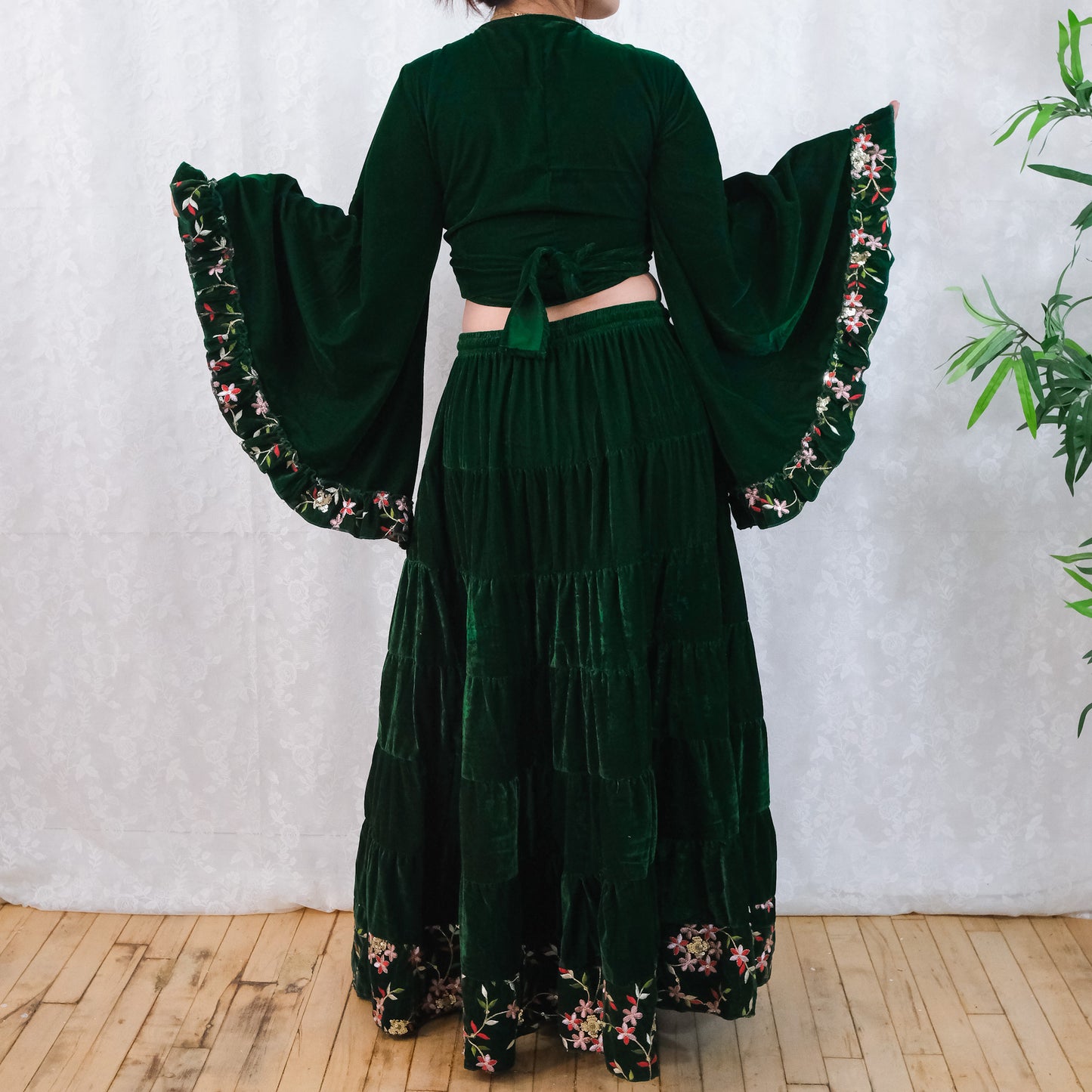 Velvet Whimsy Skirt Set with Hand Embroidery