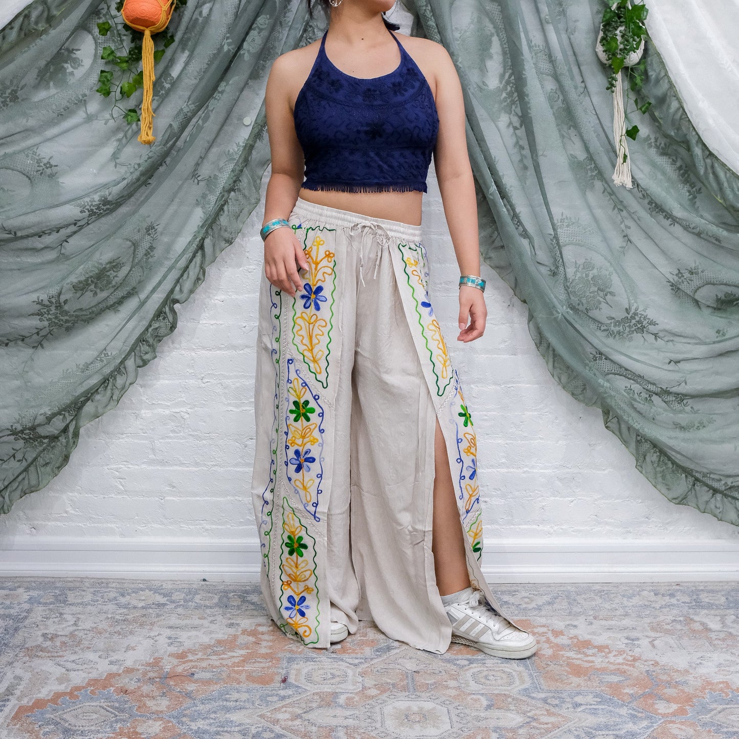 Flowy High Slit Embroidery Palazzo Pants