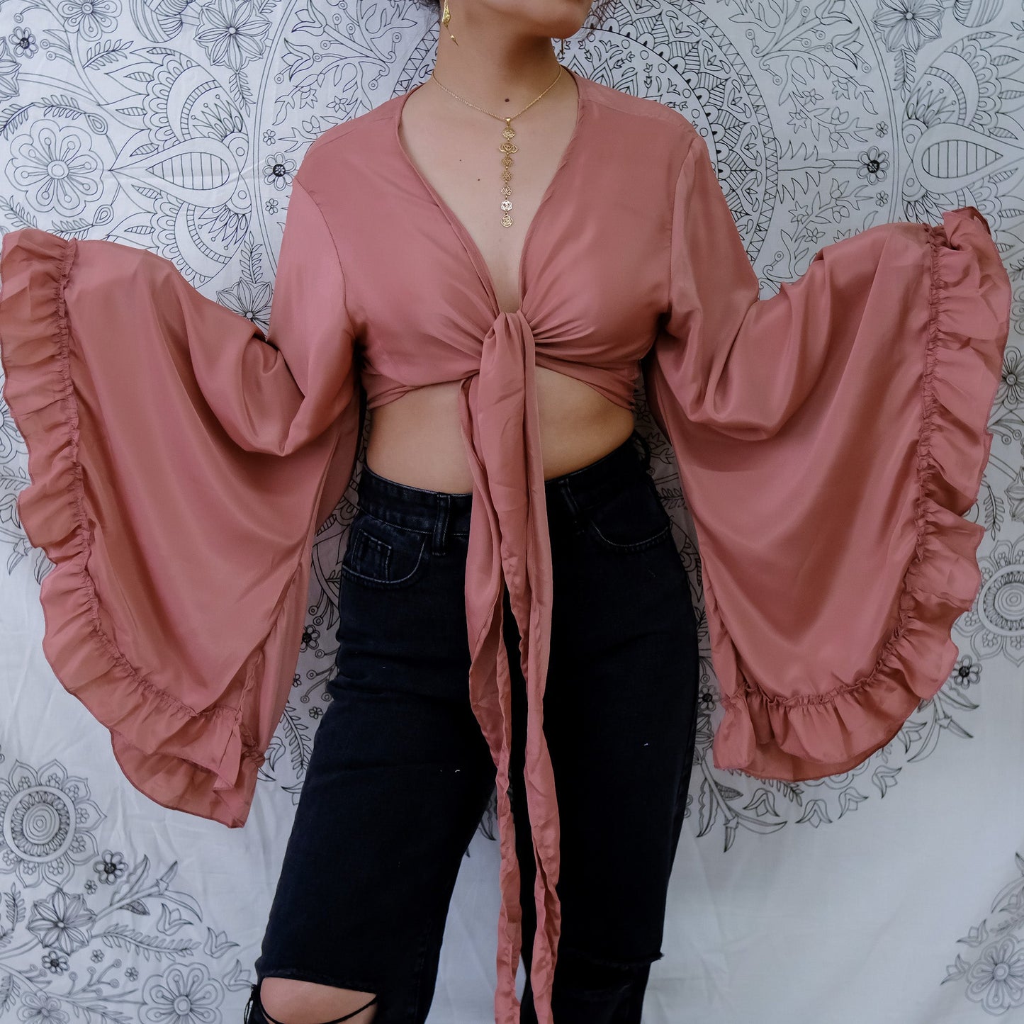 Mystic Meadow Ruffle Sleeve Wrap  Top