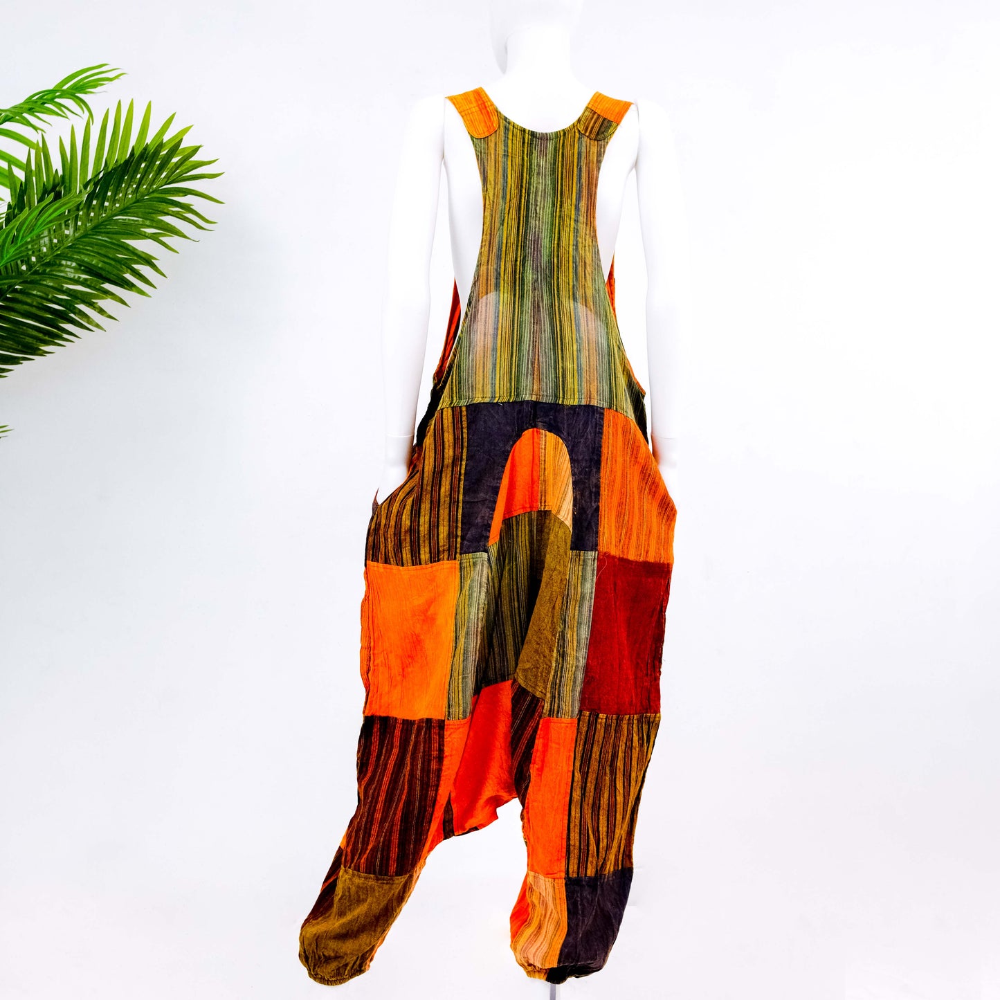 Earth Tone Patchwork Cotton Unisex Jumpsuit