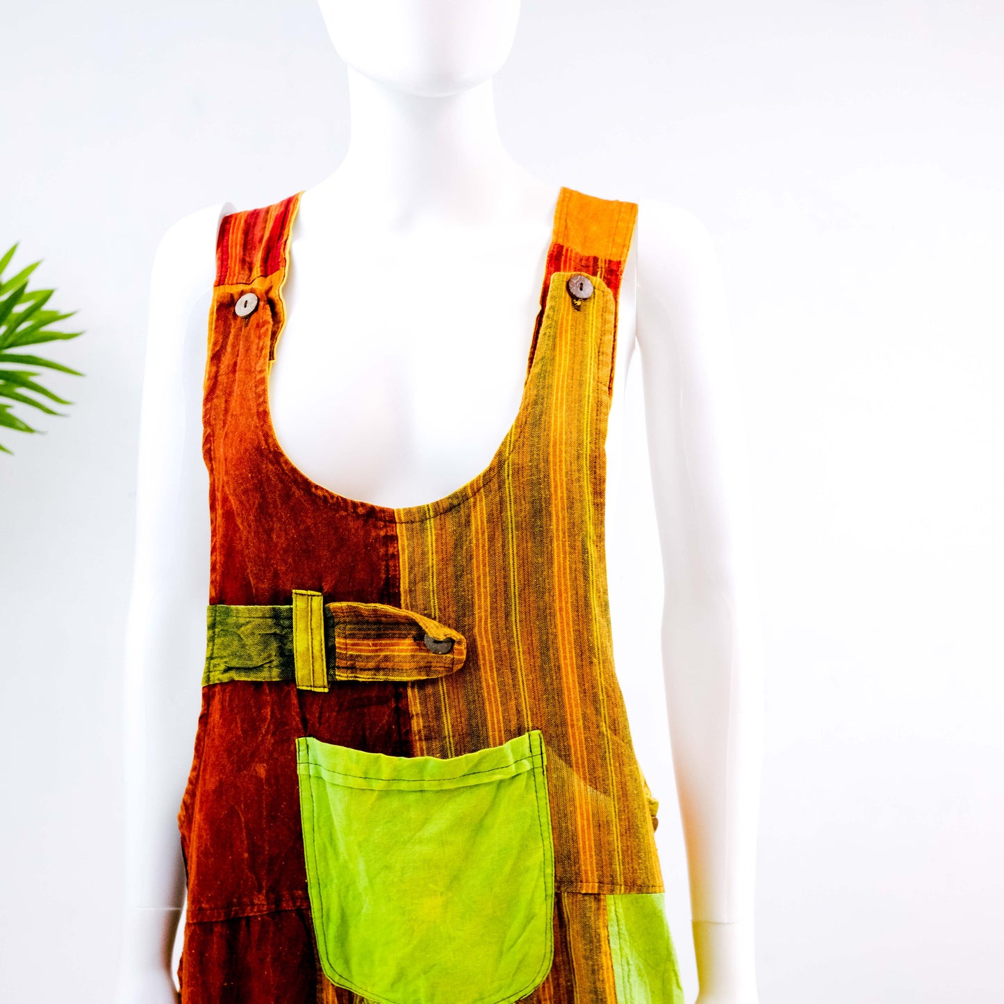 Earth Tone Patchwork Cotton Unisex Jumpsuit